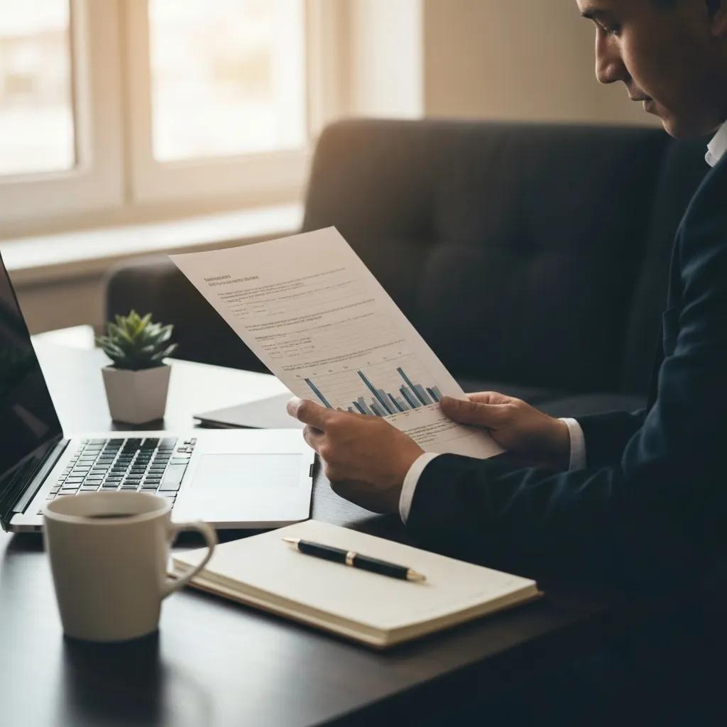 Business owner reviewing financial documents in a cozy office setting