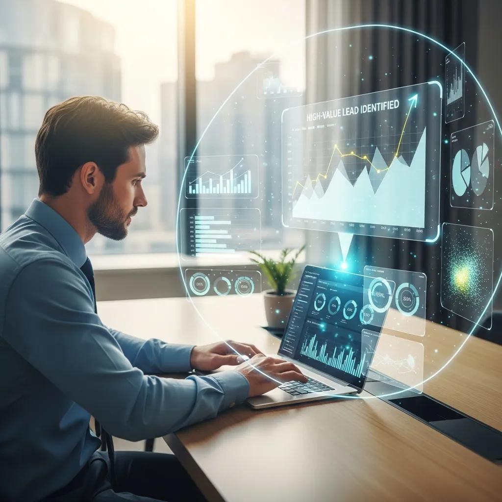 Business professional analyzing data for predictive audience targeting