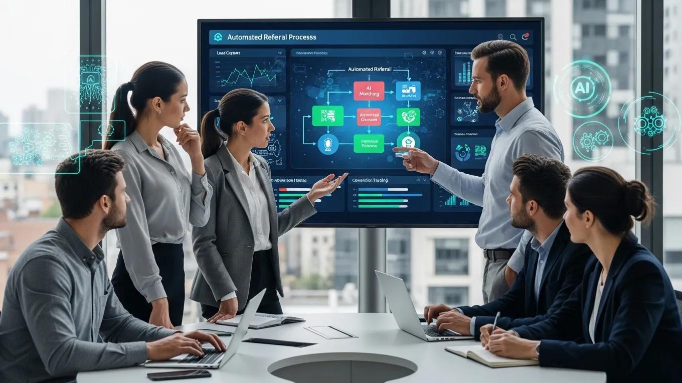 Business team utilizing AI technology for automating referral processes