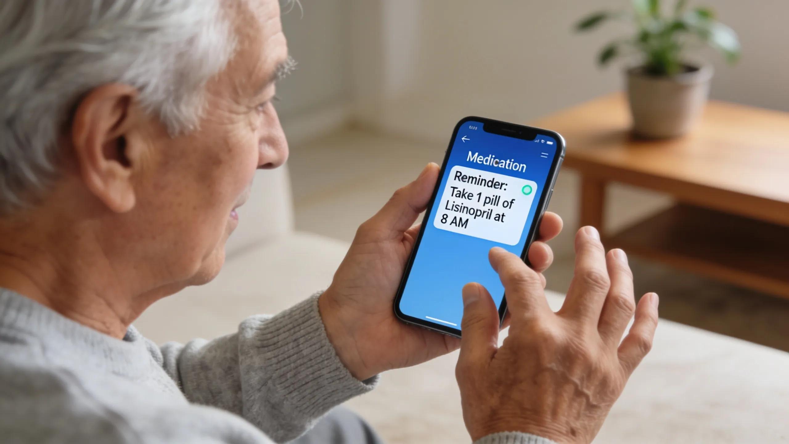 Senior using a medication reminder app to enhance adherence and reduce hospitalizations