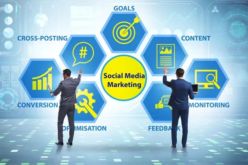 Consultant discussing effective strategies with a client to enhance social media campaign outcomes