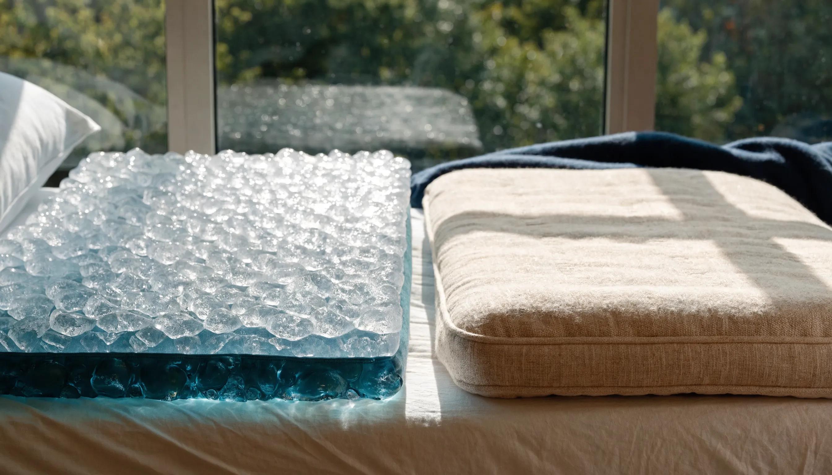 Comparison of cooling gel and bamboo mattress toppers showcasing texture differences