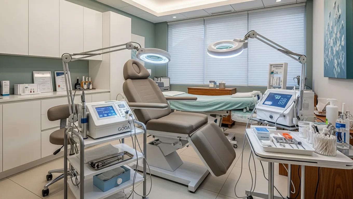 Electrolysis treatment room showcasing a comfortable chair and professional equipment for hair removal