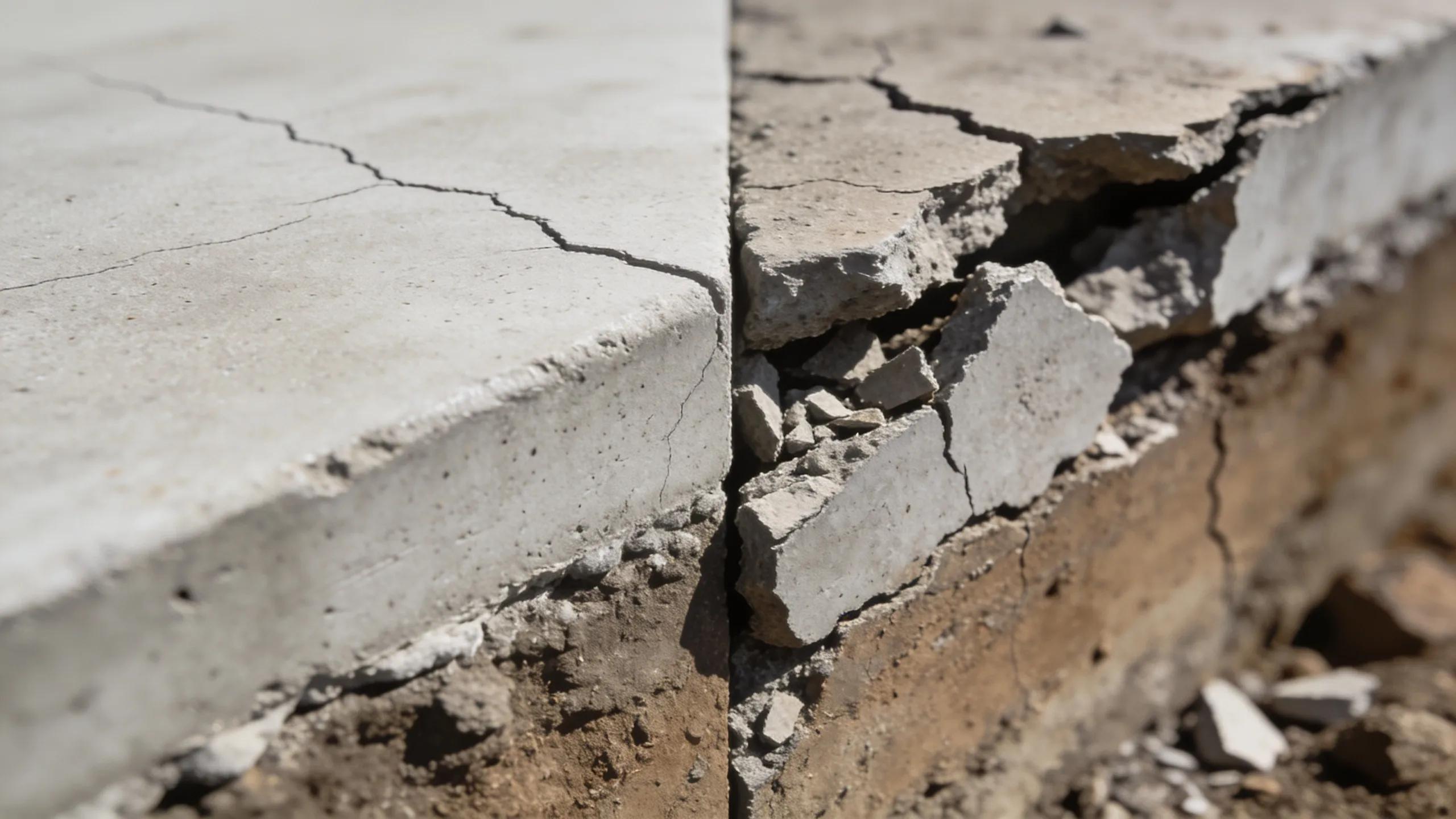 Visual comparison of foundation damage severity with minor cracks and severe structural issues