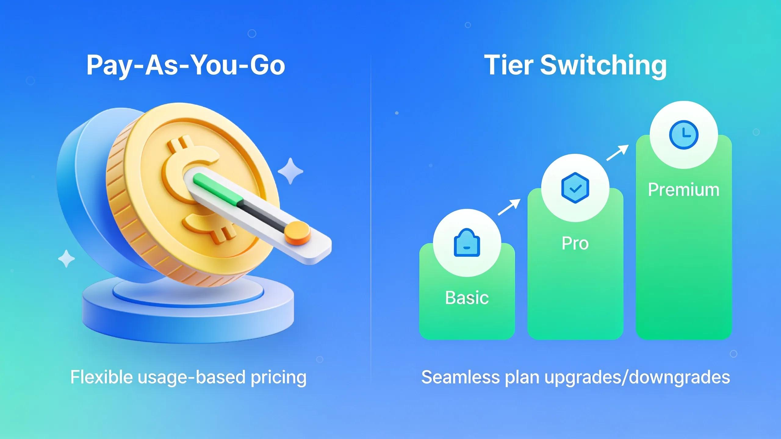 Flexible subscription options with pay-as-you-go and tier switching