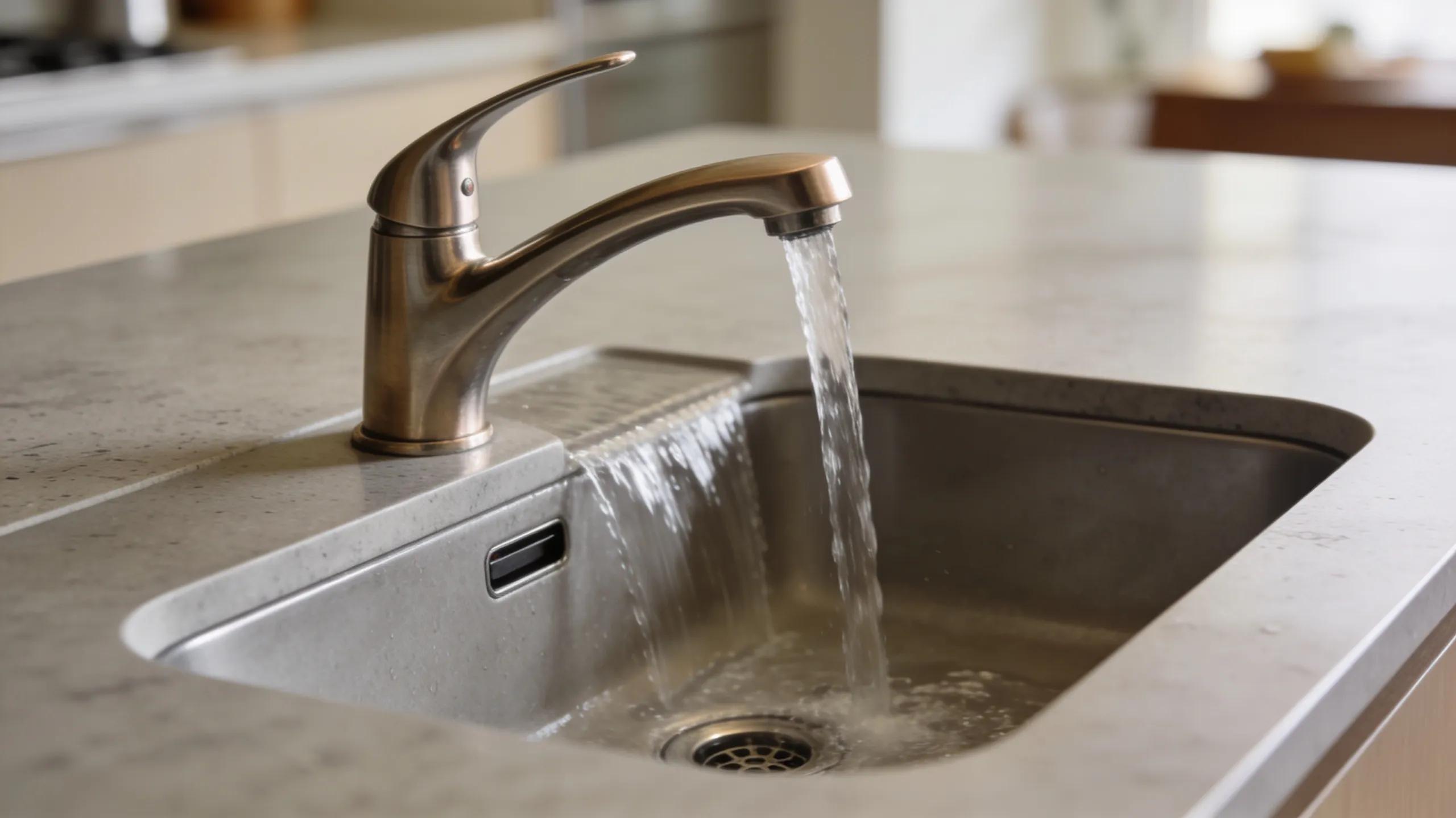 Close-up of a waterfall sink in a modern kitchen demonstrating sleek design features