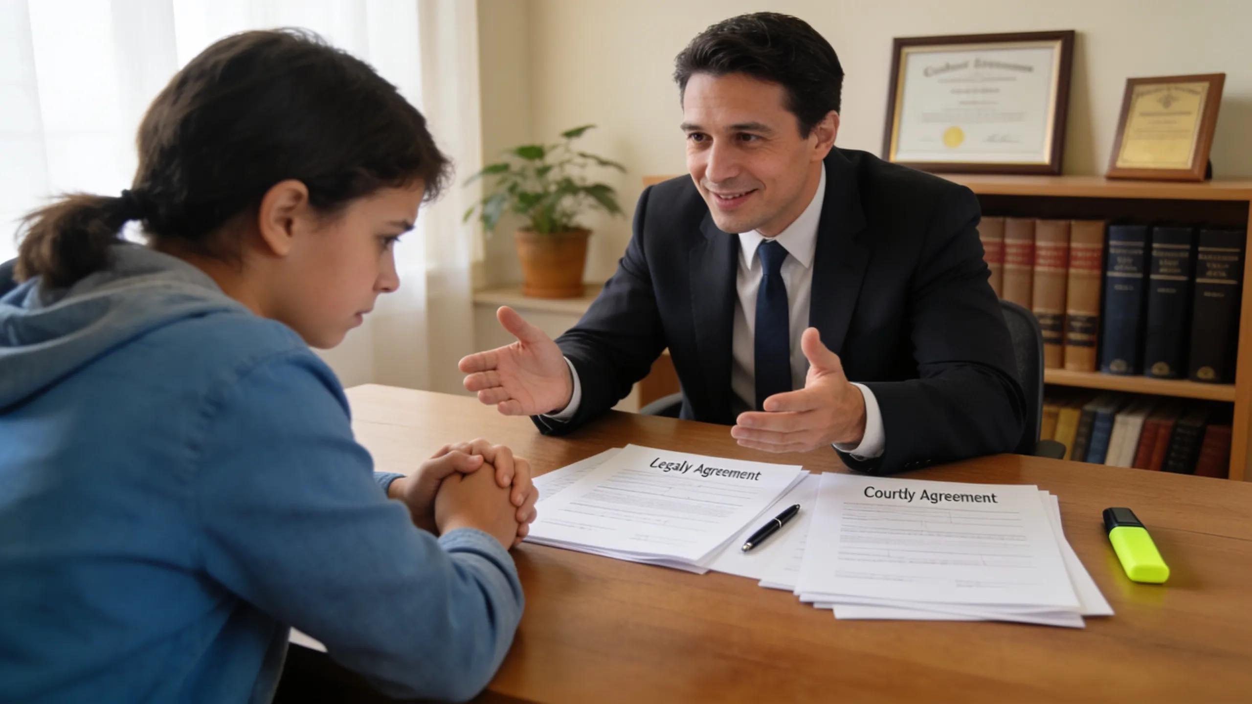 Attorney advising a client on custody enforcement steps, illustrating the legal support available in custody disputes
