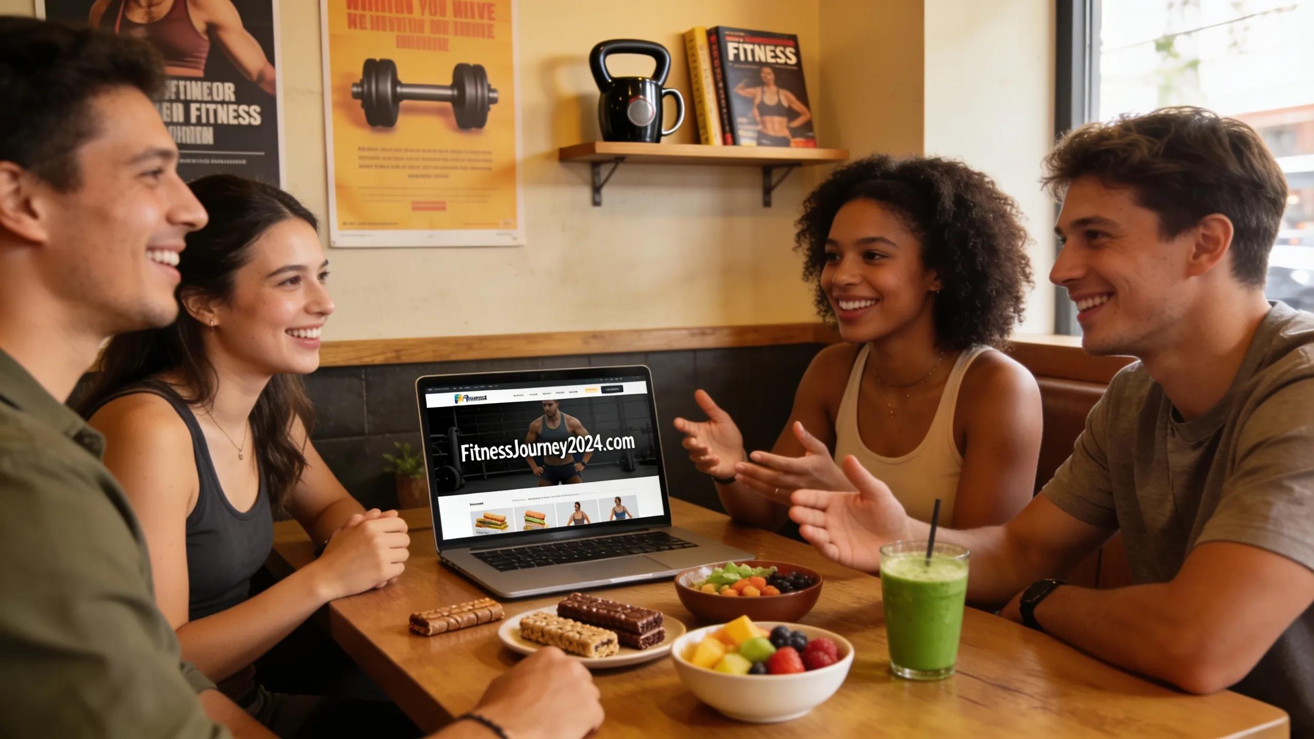 Friends discussing recommendations for strength training coaches at a coffee shop