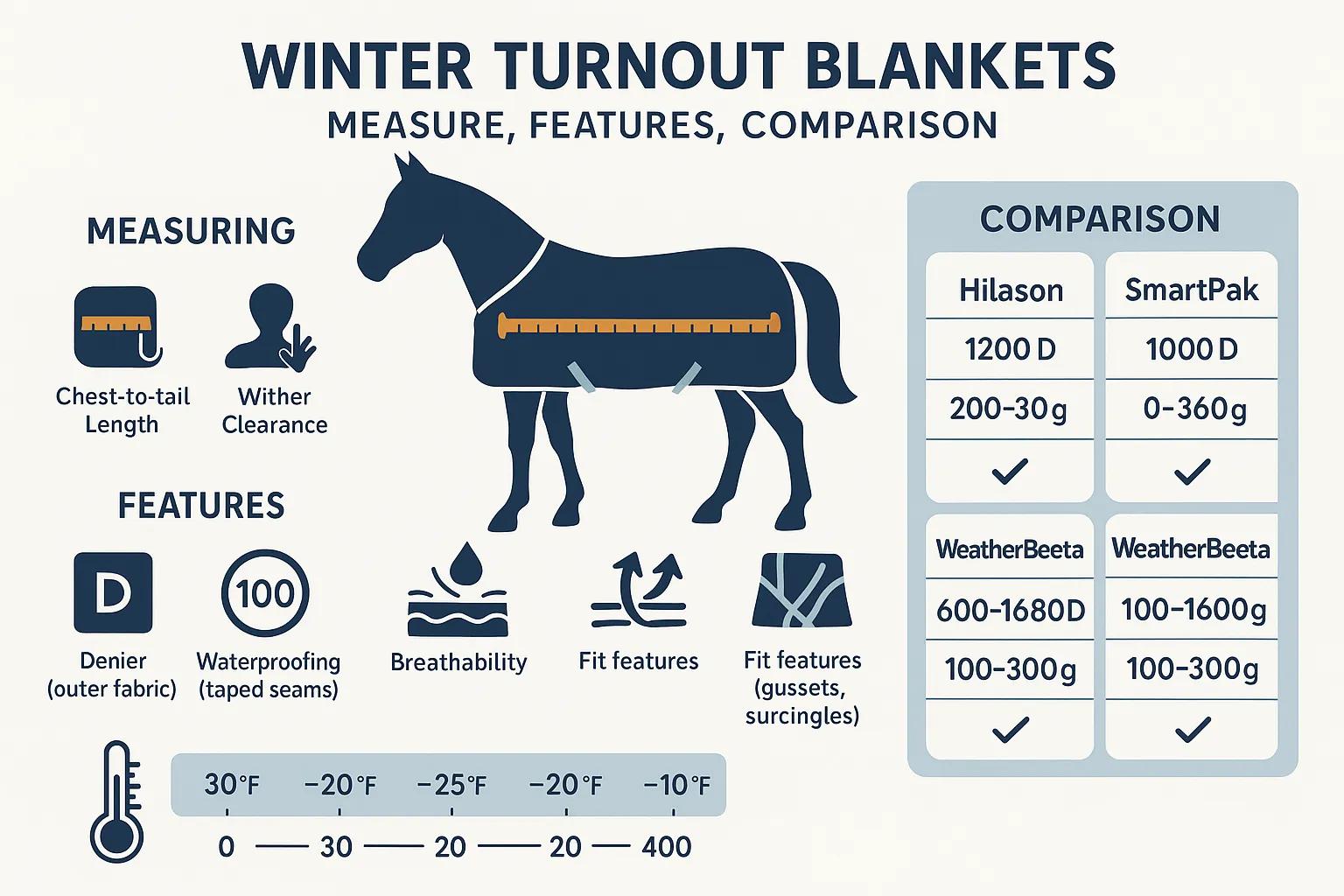 Generated image of a horse wearing a winter turnout blanket in a snowy field