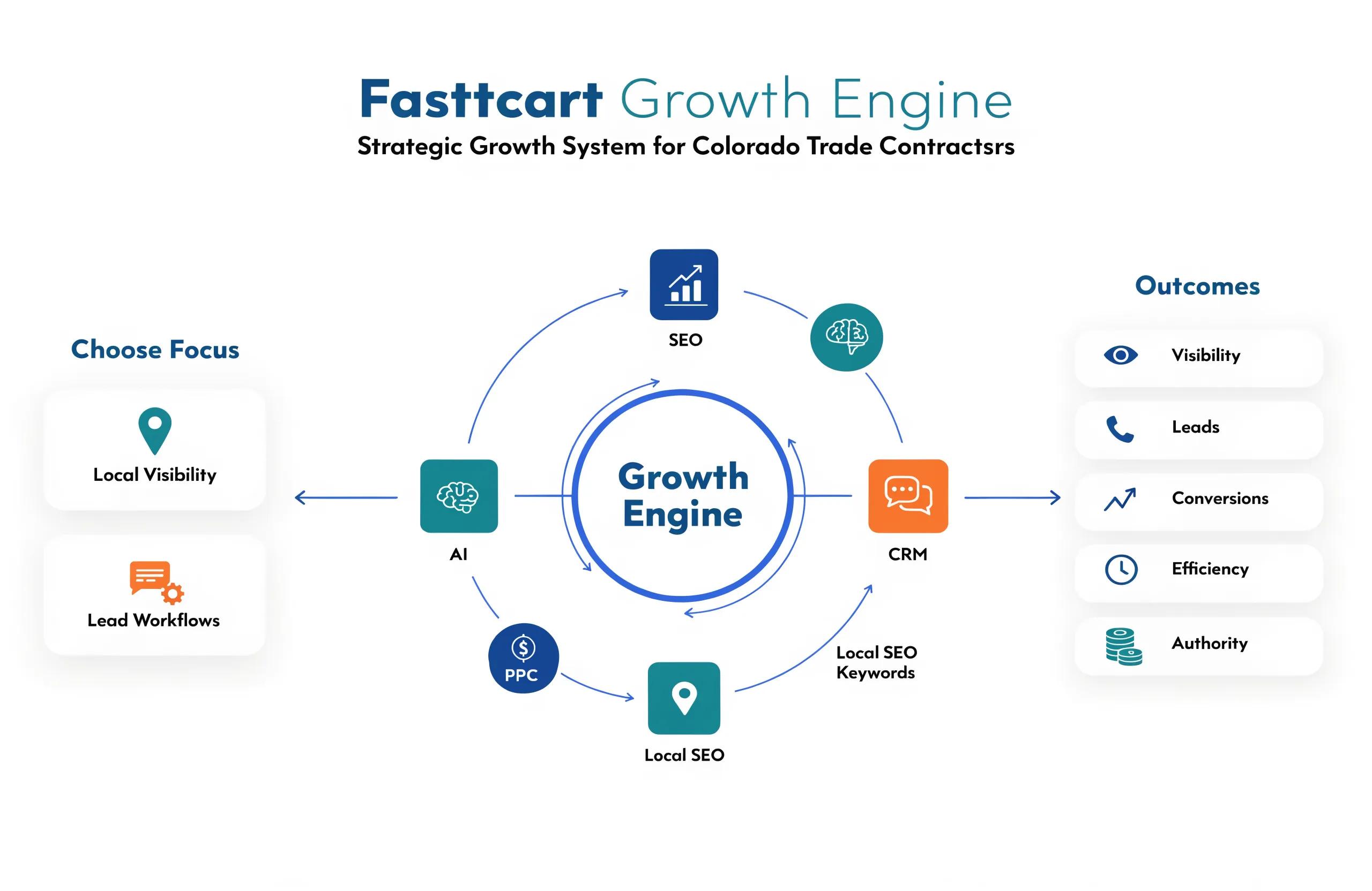 Fasttcart growth dashboard showing SEO, PPC, and CRM metrics