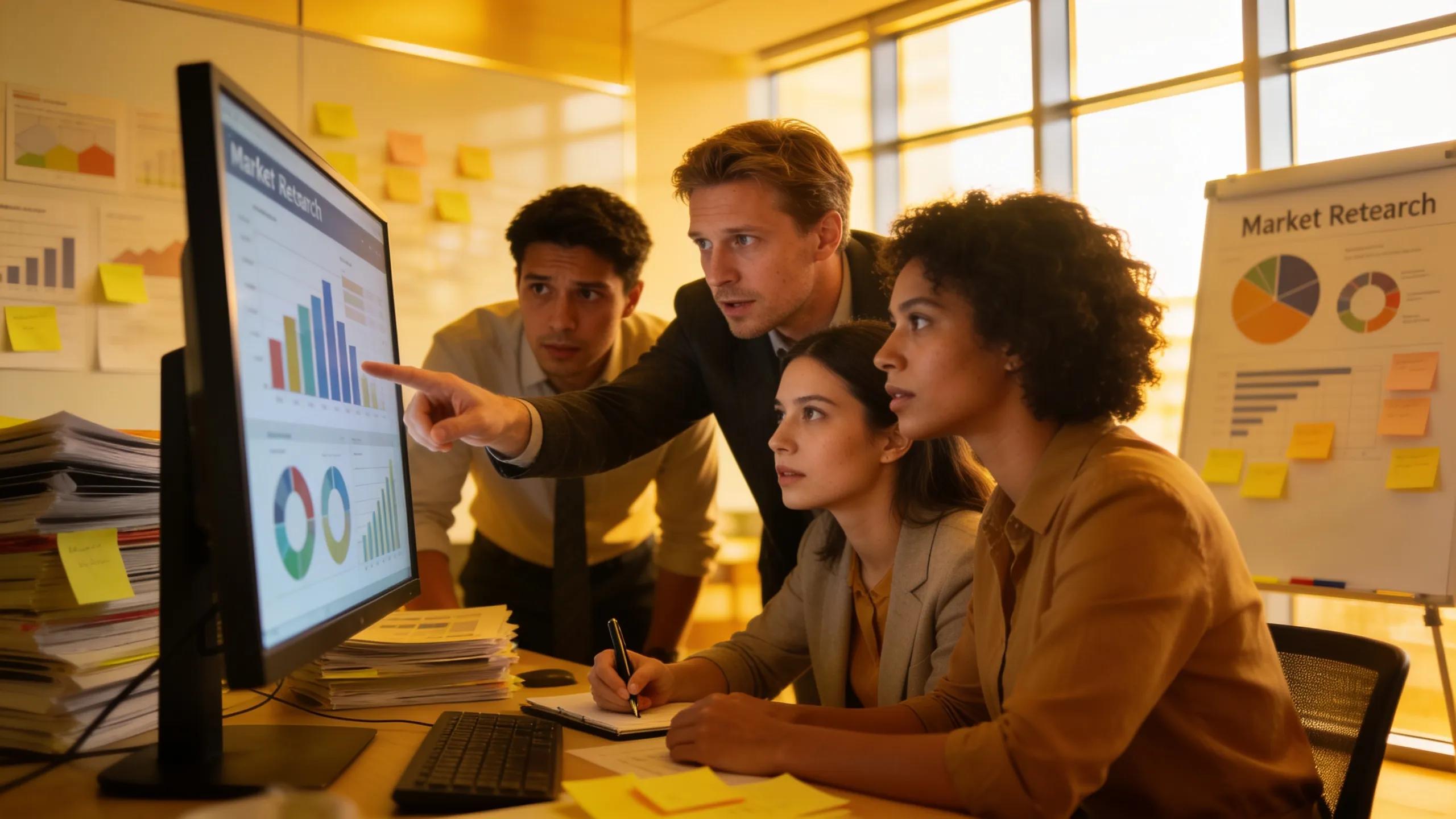 Marketing team analyzing target audience demographics for Facebook advertising