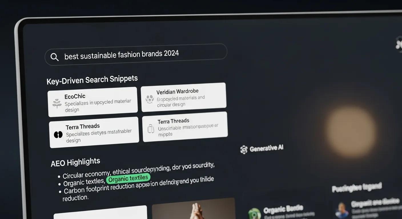 Close-up of a screen showing AI-driven search snippets and AEO highlights