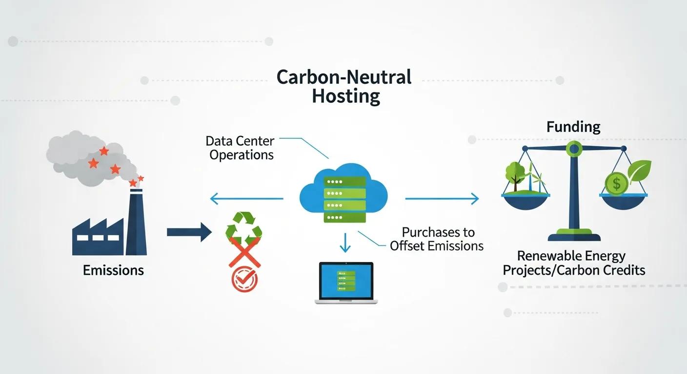 Graphic showing how carbon-neutral hosting offsets emissions