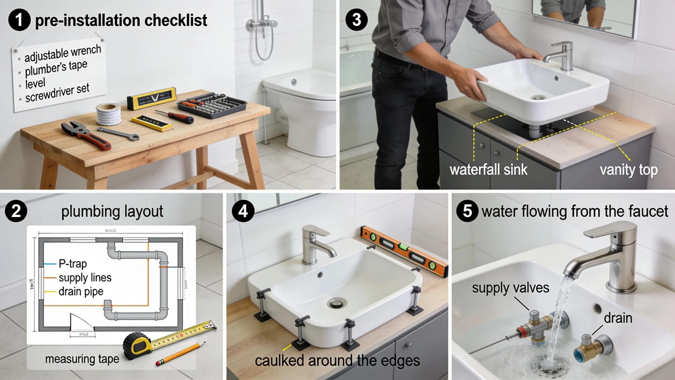 Step-by-step process for installing a waterfall sink in an Australian bathroom