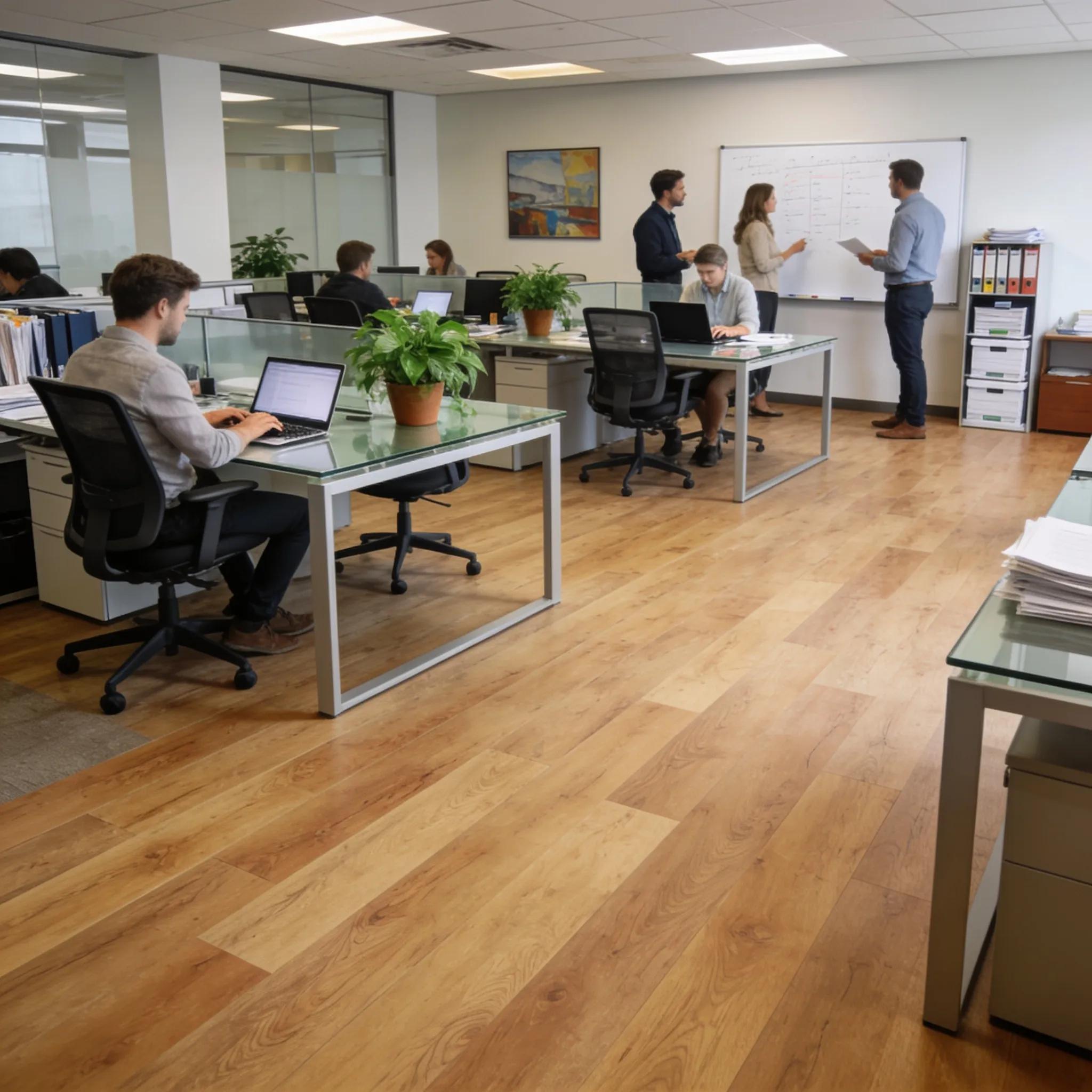 Office interior with durable wood‑look vinyl flooring, showing practical, modern appeal.