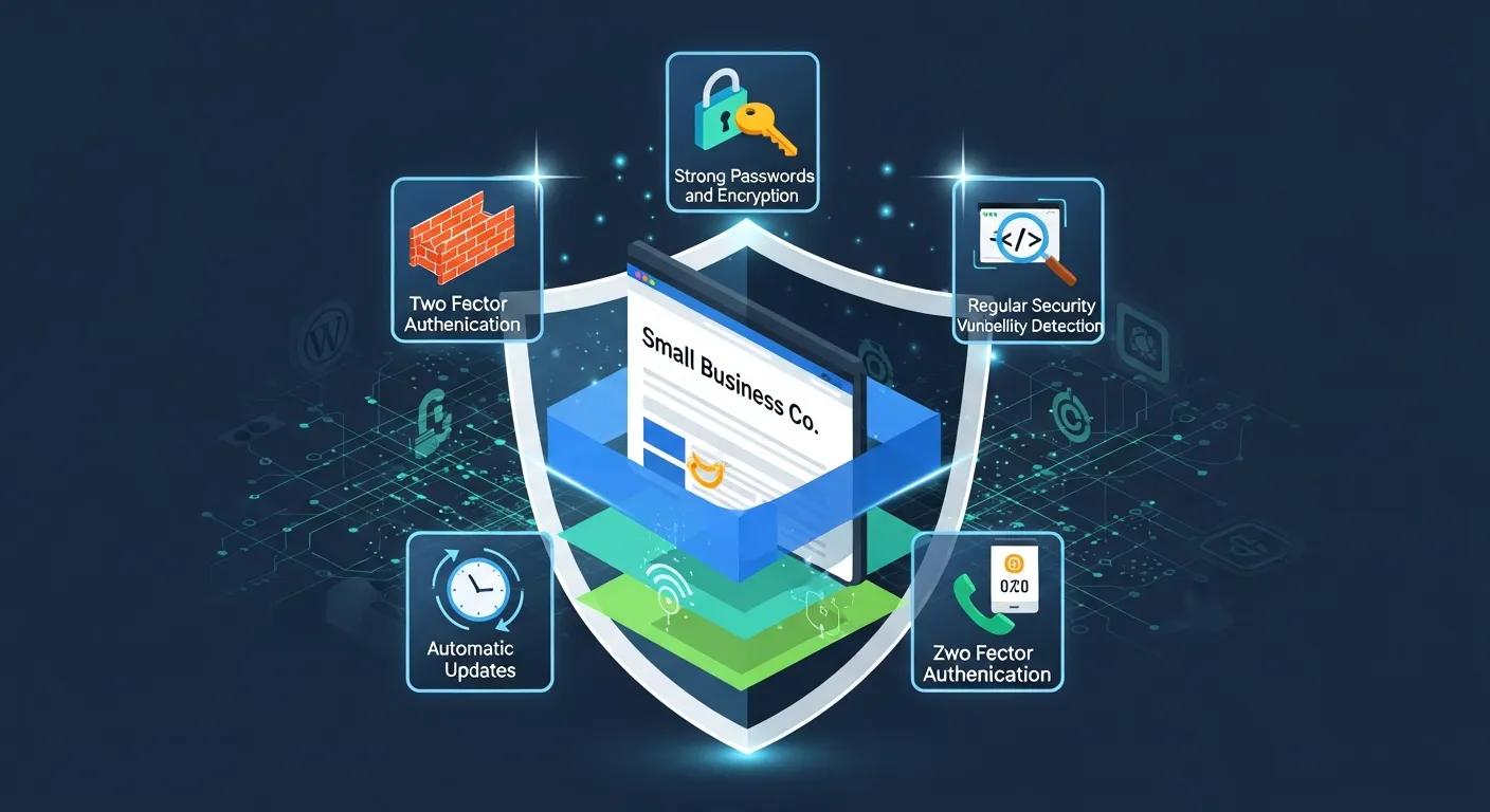 Illustration of WordPress security features protecting small business websites