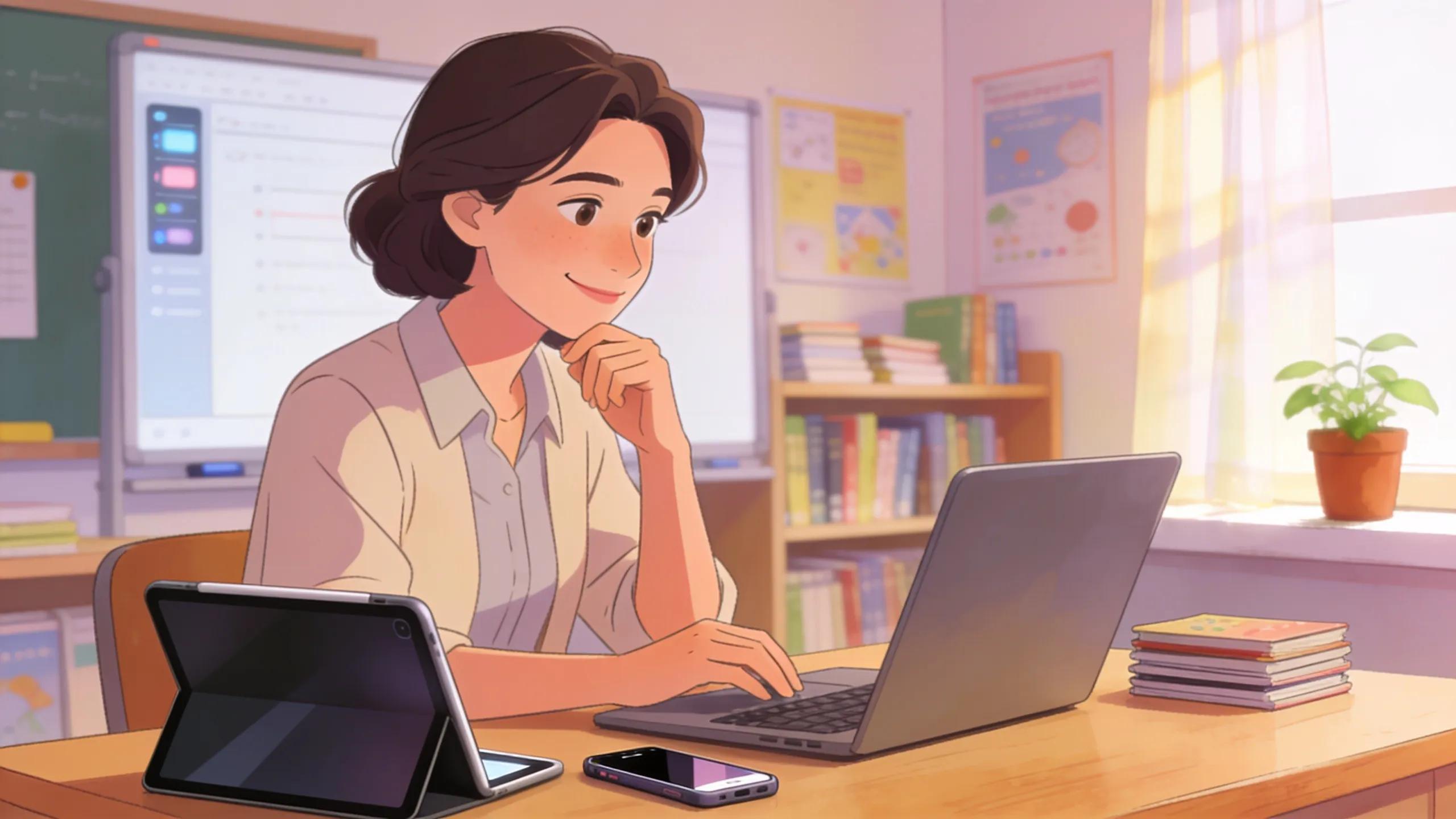 Expert using a laptop in a professional setting with books and technology, illustrating AI visibility strategies