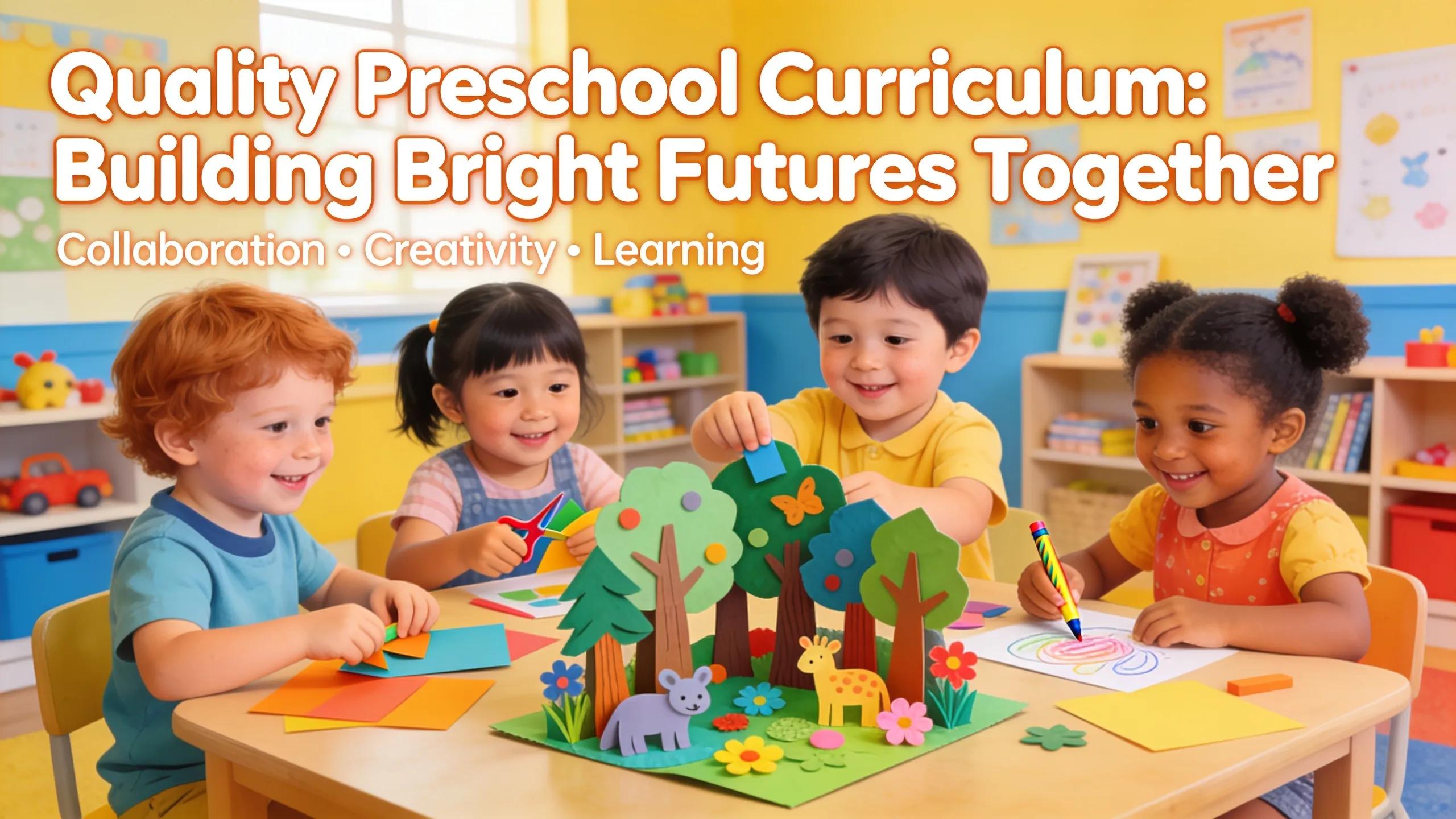 Children collaborating on a creative project, showcasing the benefits of quality preschool curriculum