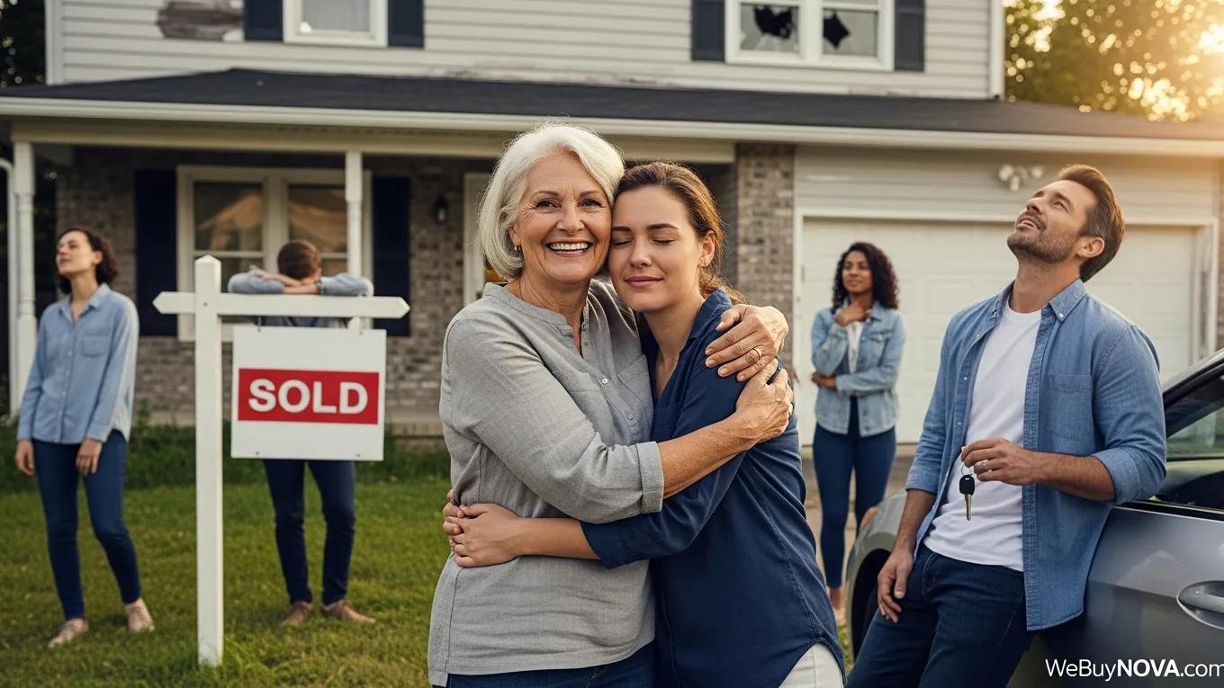 I would like to create images that I can deploy to for WeBuyNOVA. The website is https://webuynova.com. The website is targeting motivated sellers who are willing to accept cash offers for their distressed property. The goal is to having images showing people who are relieved to have the burden of the property removed