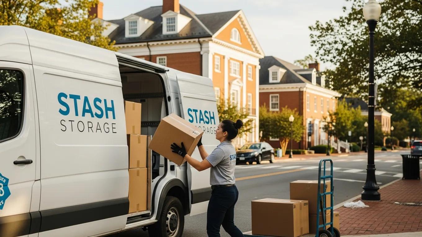 STASH Storage service showcasing a delivery person loading boxes into a van in Chapel Hill