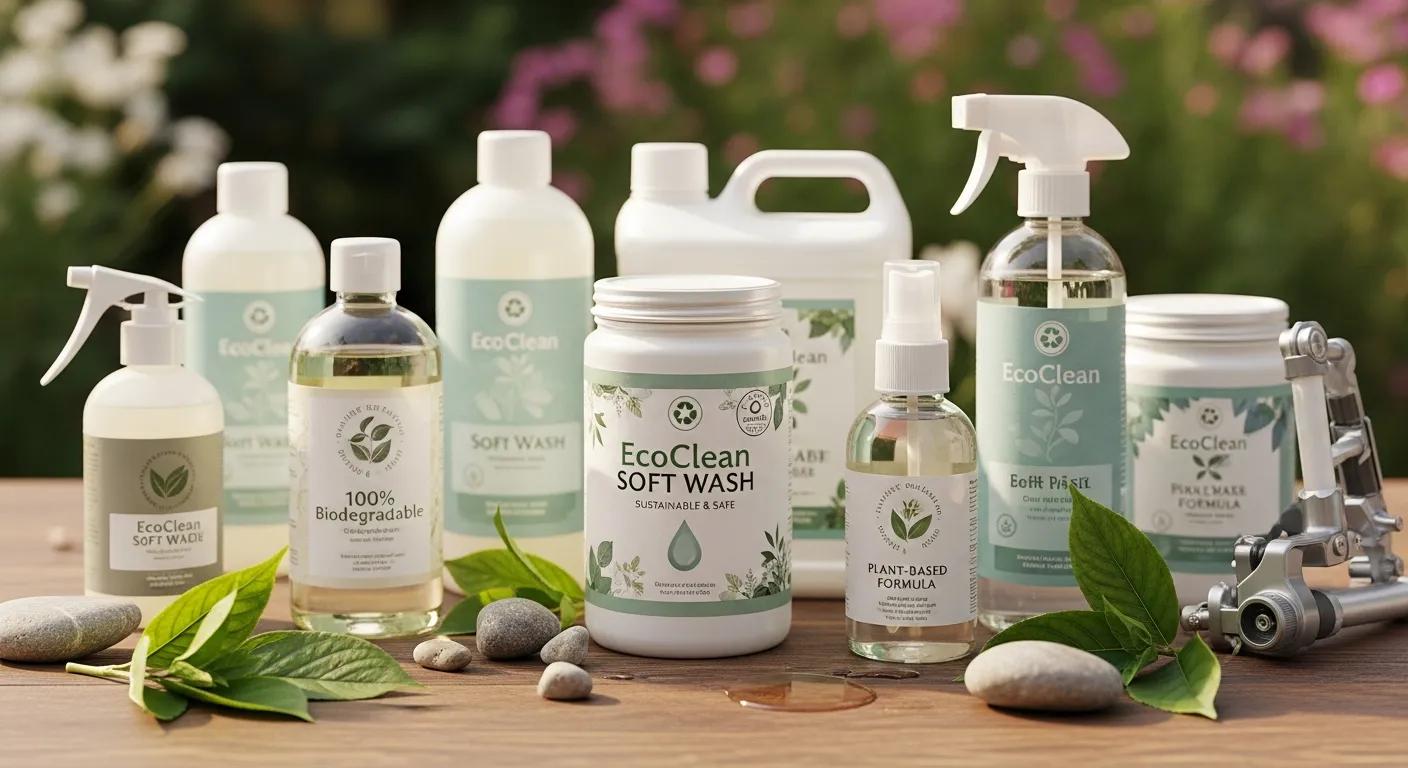 Eco-friendly soft wash cleaning products emphasizing sustainability and safety