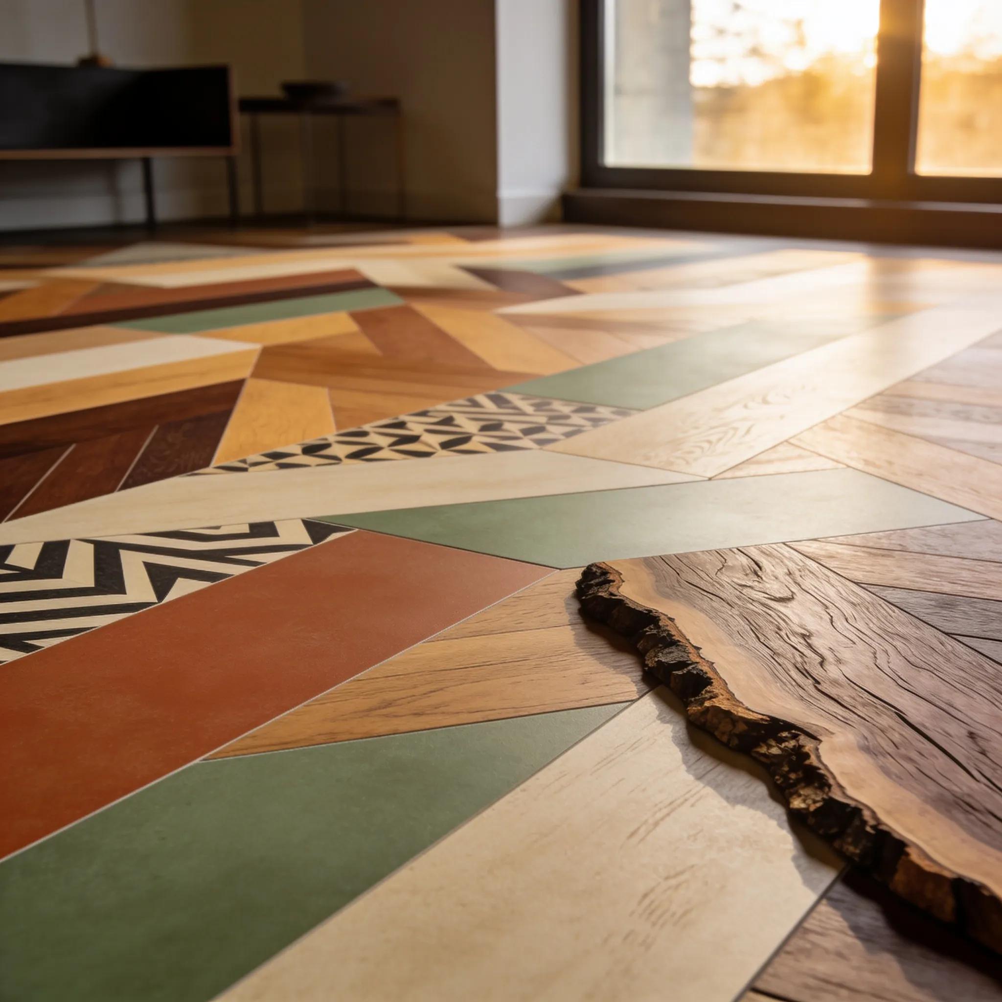 Selection of earthy-toned and patterned flooring options reflecting modern 2023 design trends