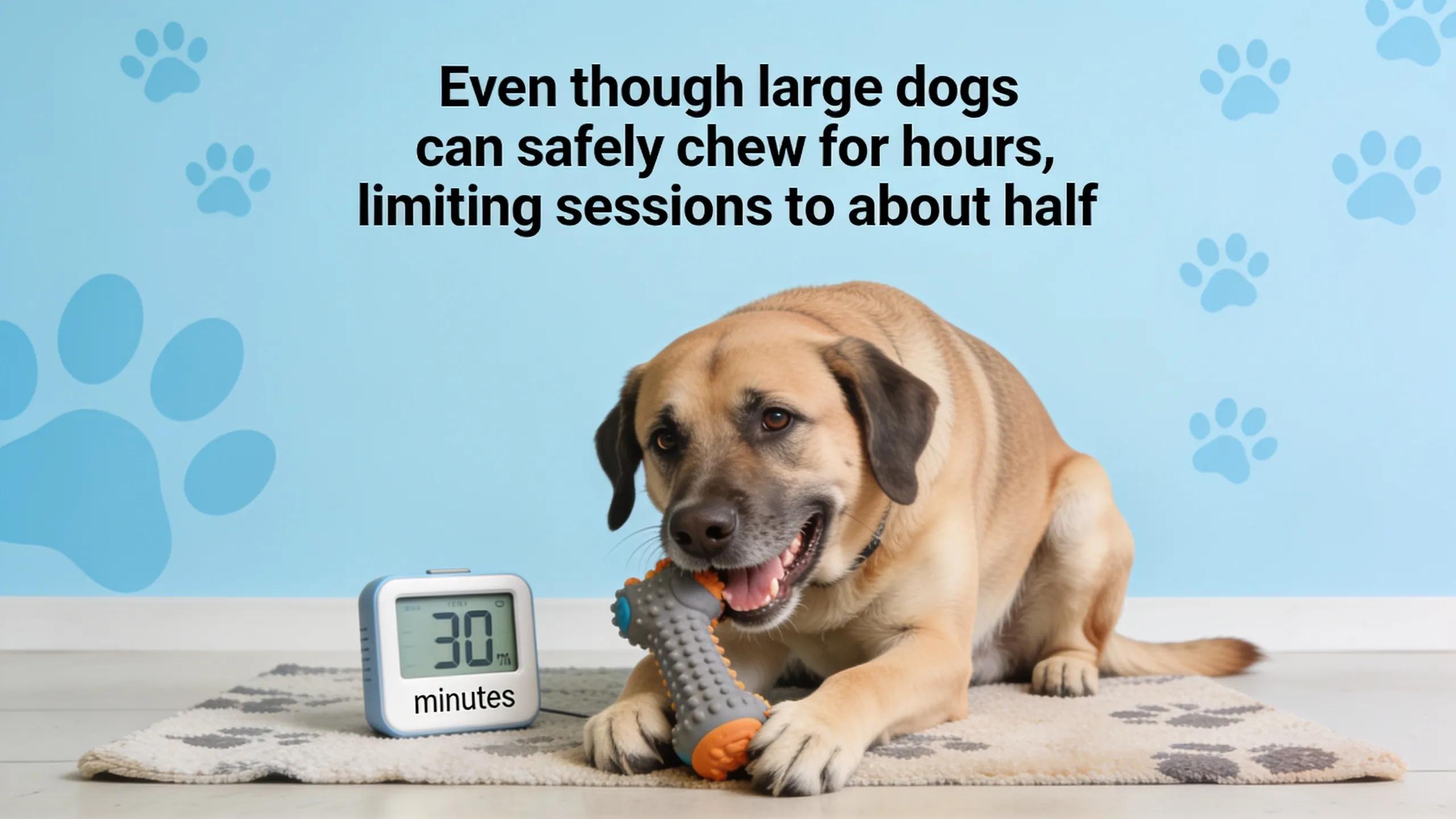 Even though large dogs can safely chew for hours, limiting sessions to about half