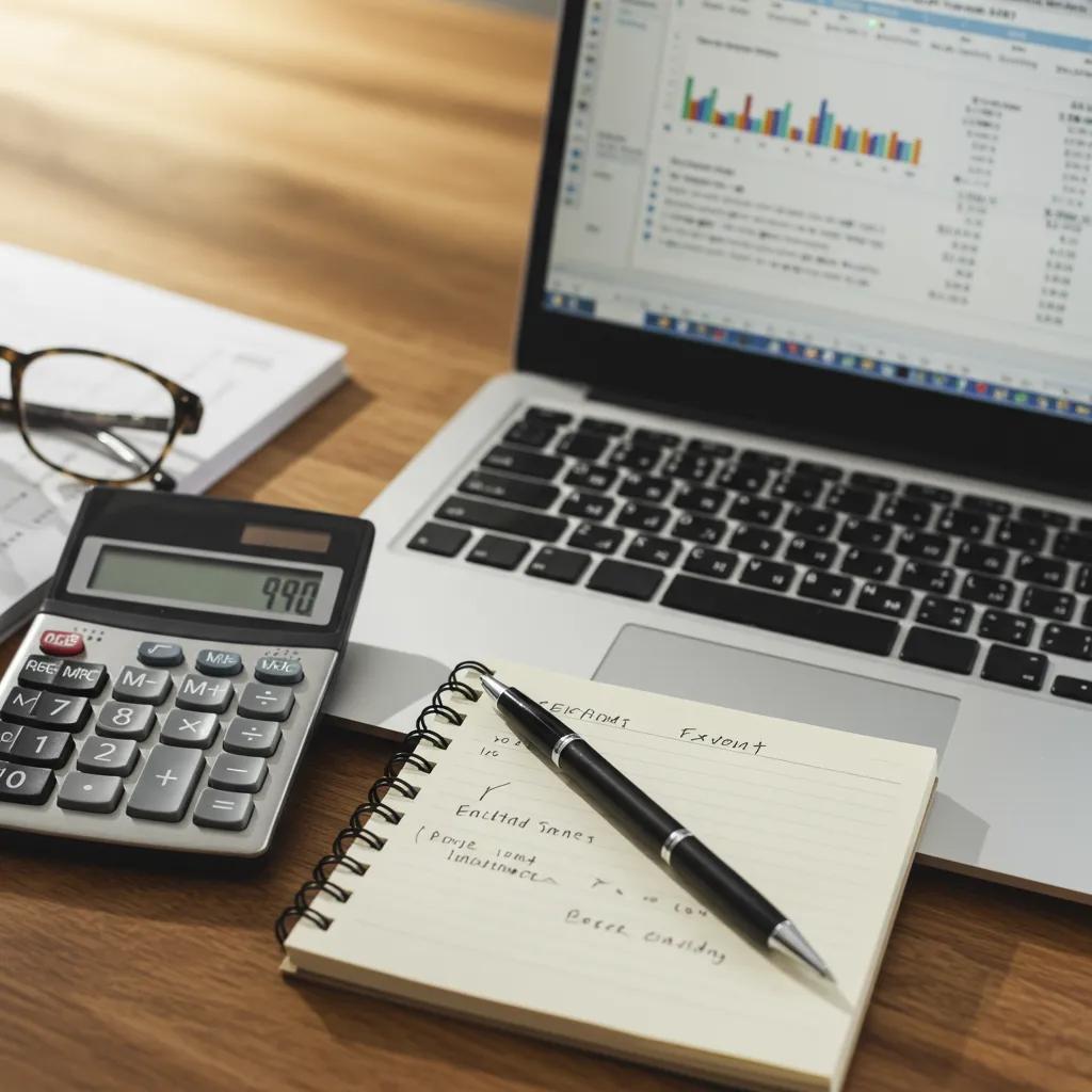 Calculator and notepad representing budgeting for people tracing services