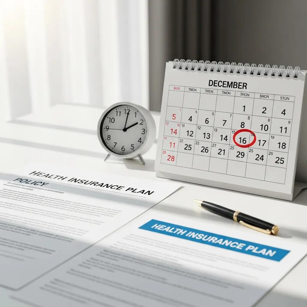 Calendar marked December 15 with health insurance documents, highlighting the importance of timely enrollment