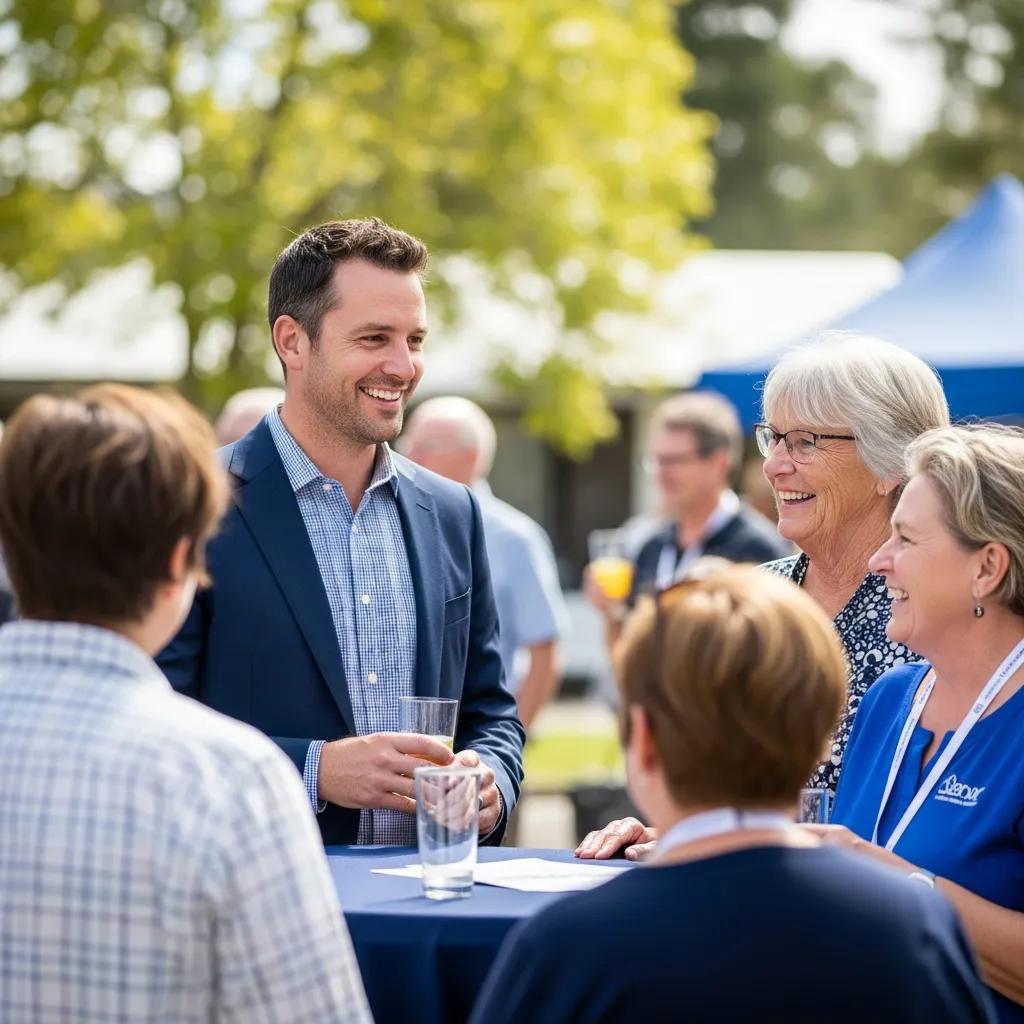 Campbell Haigh engaging with community members at a local event, showcasing trust and involvement