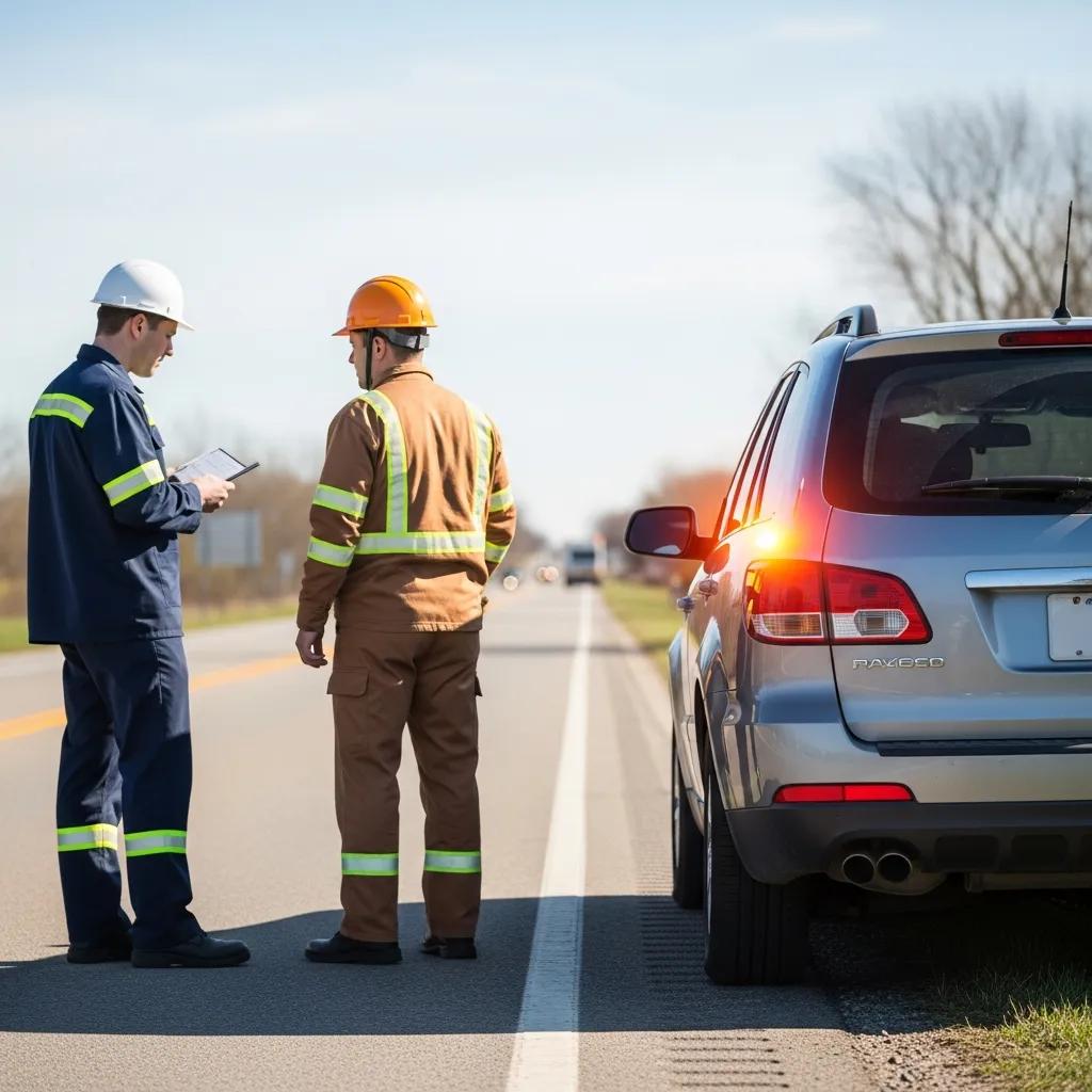 Car breakdown with hazard lights on, emphasizing safety near Warren, MI