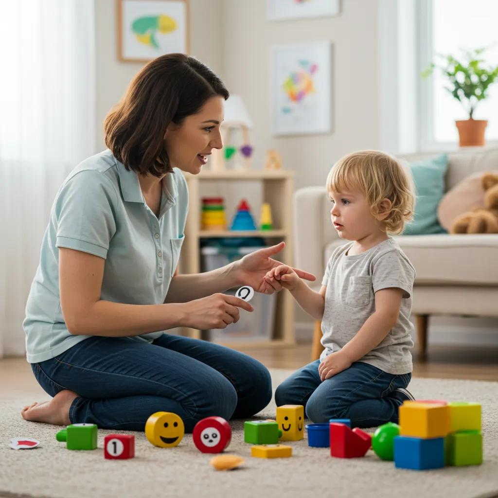 Caregiver engaging in gentle parenting with a toddler, fostering emotional regulation and empathy