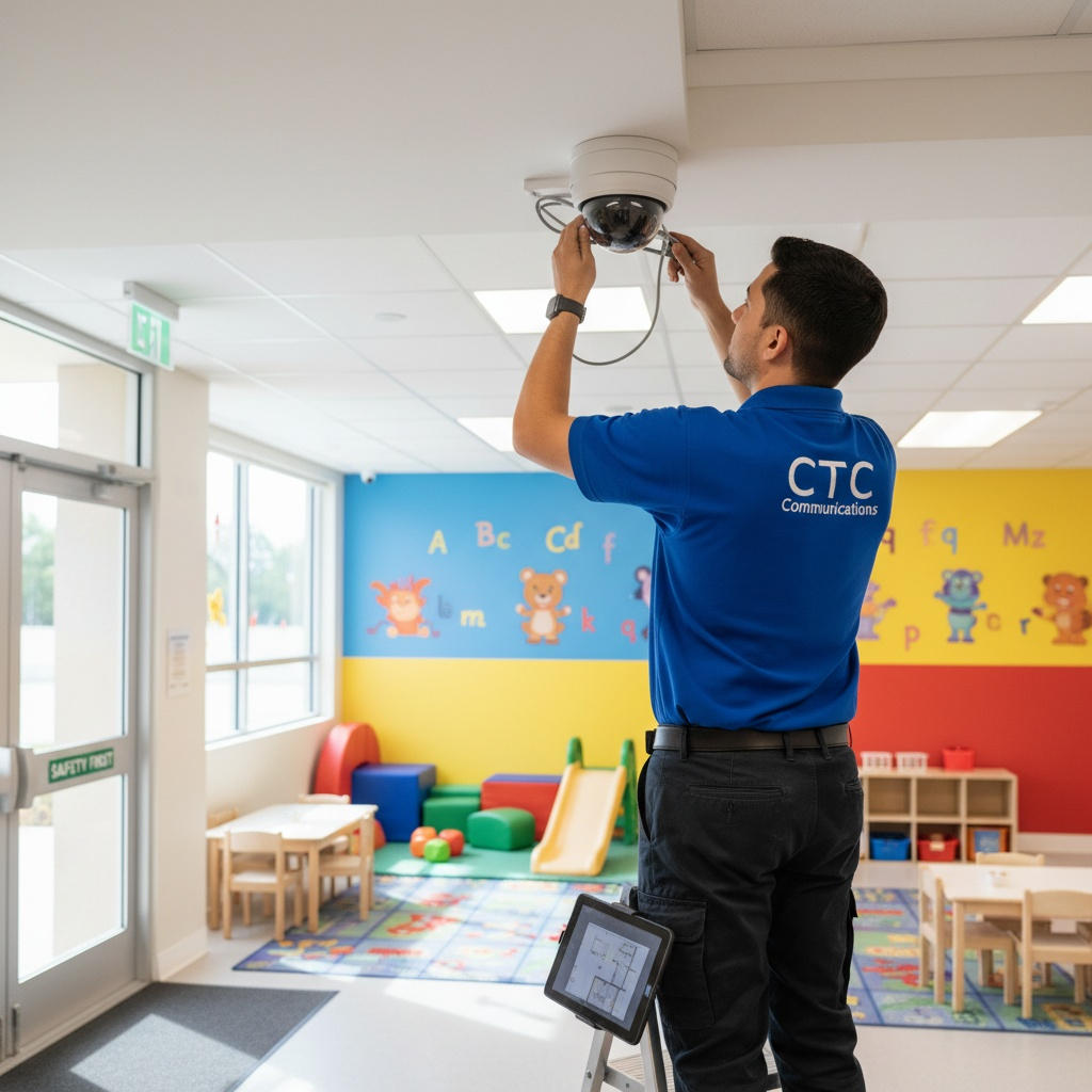 Technician installing a security camera in a Sydney home for enhanced security