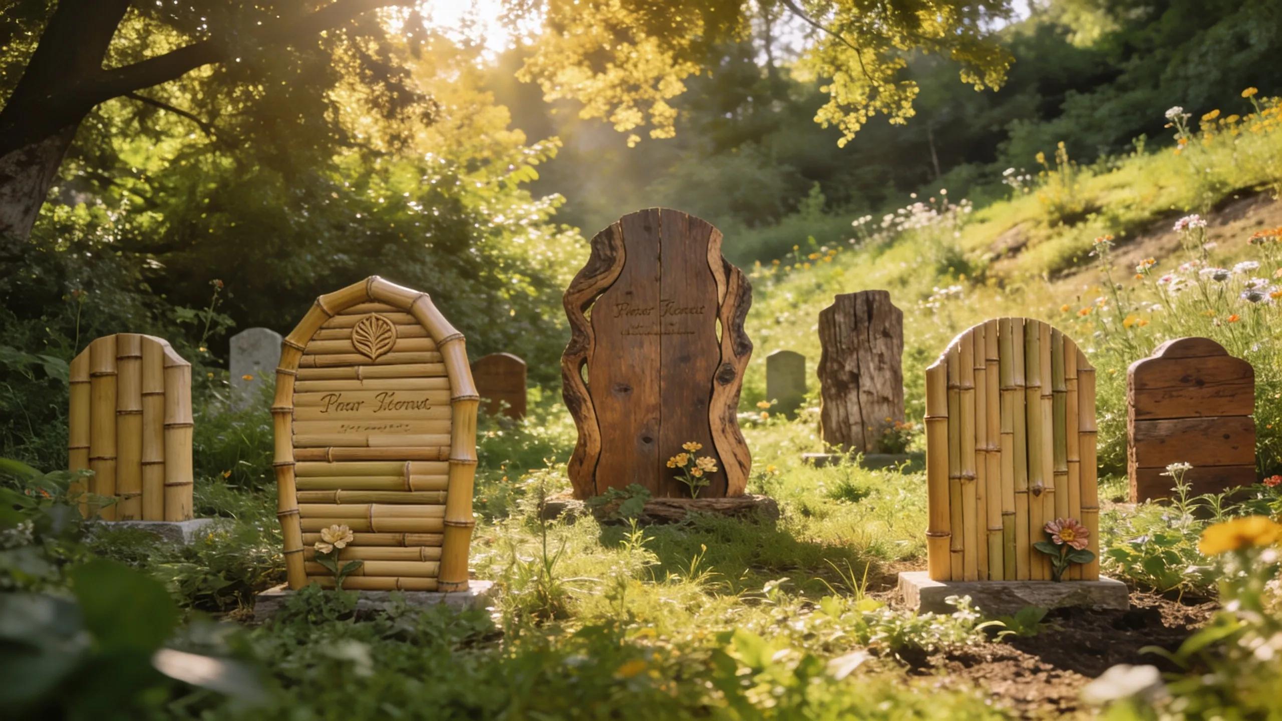 Eco-Friendly Grave Marker Options for Sustainable Tributes 1 Eco-friendly grave markers made from natural materials set in a peaceful green landscape