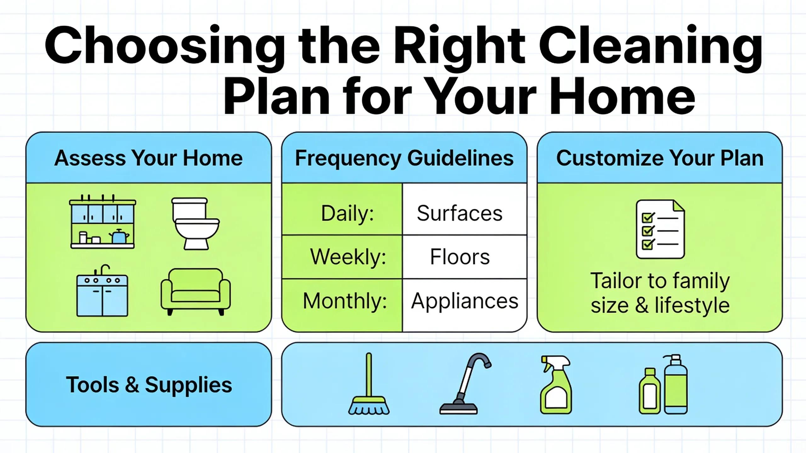 Homeowner reviewing weekly and biweekly cleaning plan options with a checklist