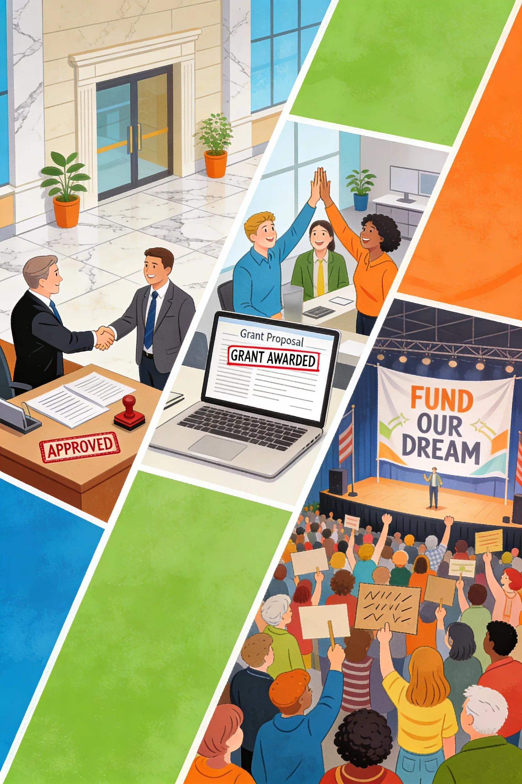 Visual representation of business loans, grants, and crowdfunding for small businesses