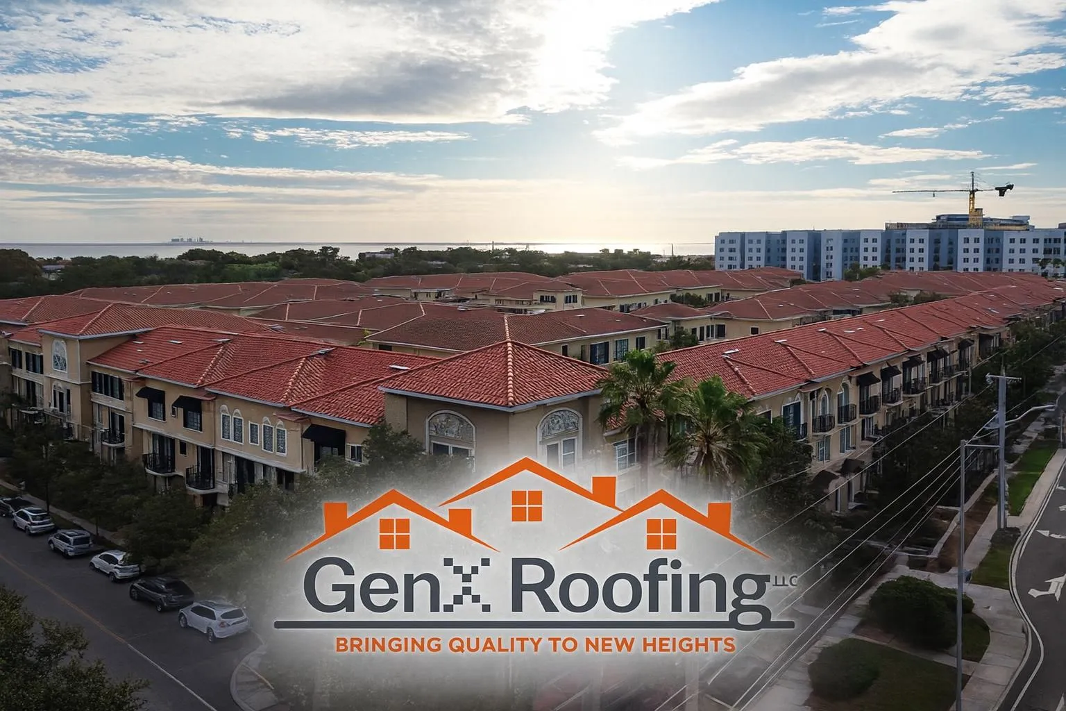 Aerial view showing red tile roofs and surrounding neighborhood
