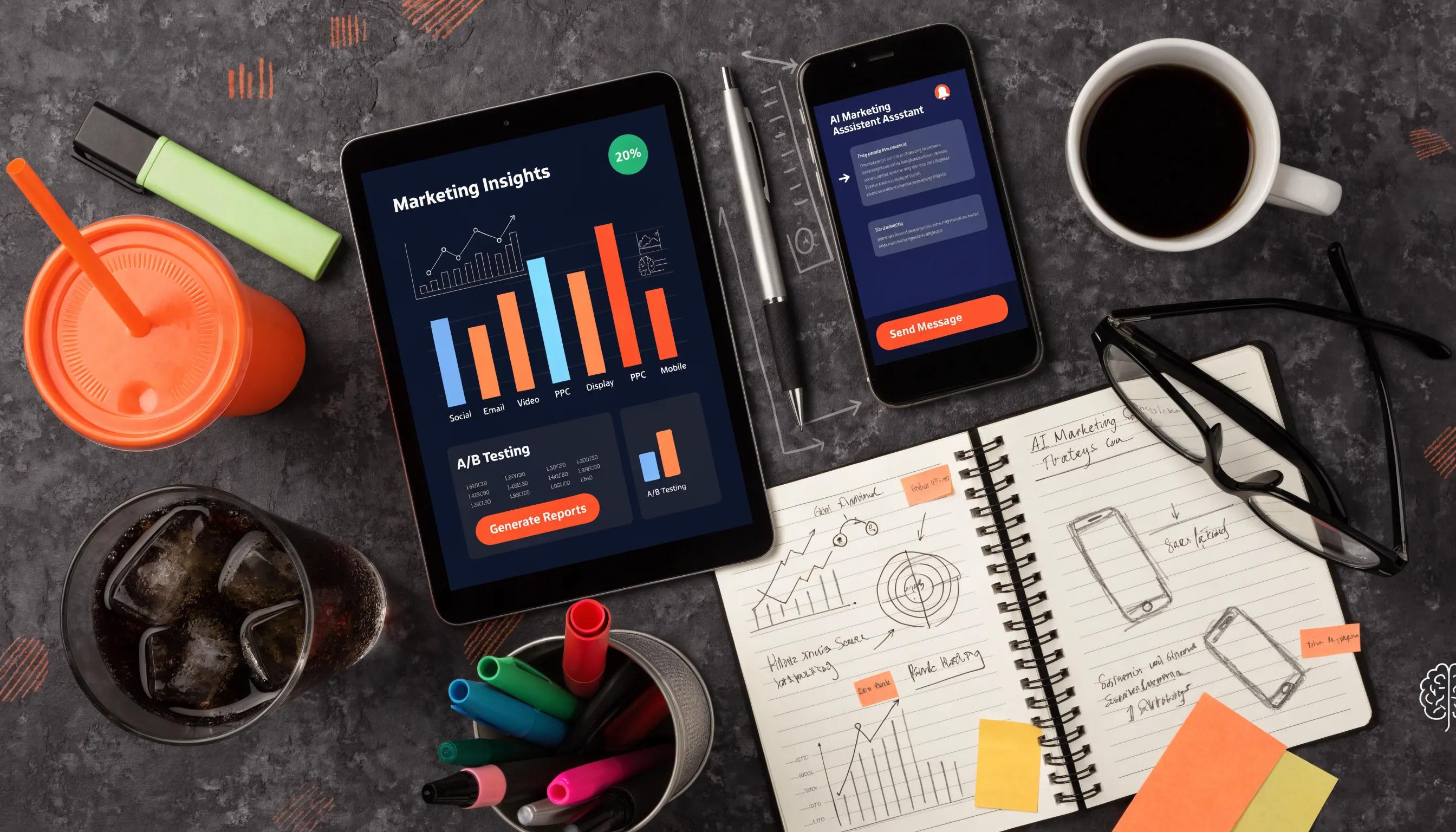 A collection of marketing tools and technology devices used for AI-driven content strategies