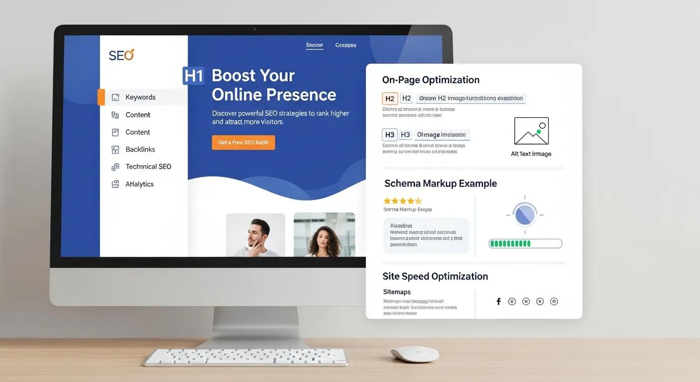 Website layout highlighting core SEO elements