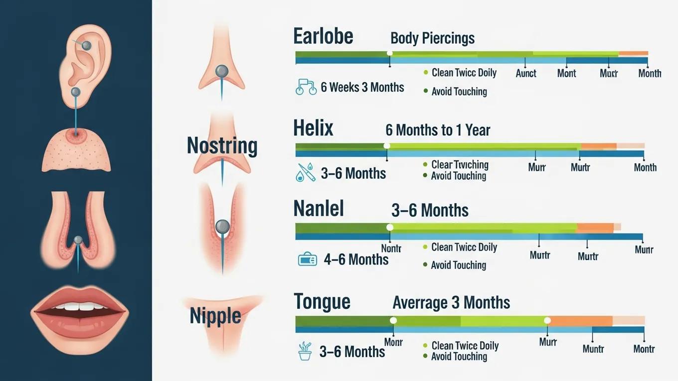 Visual representation of healing times for different types of piercings