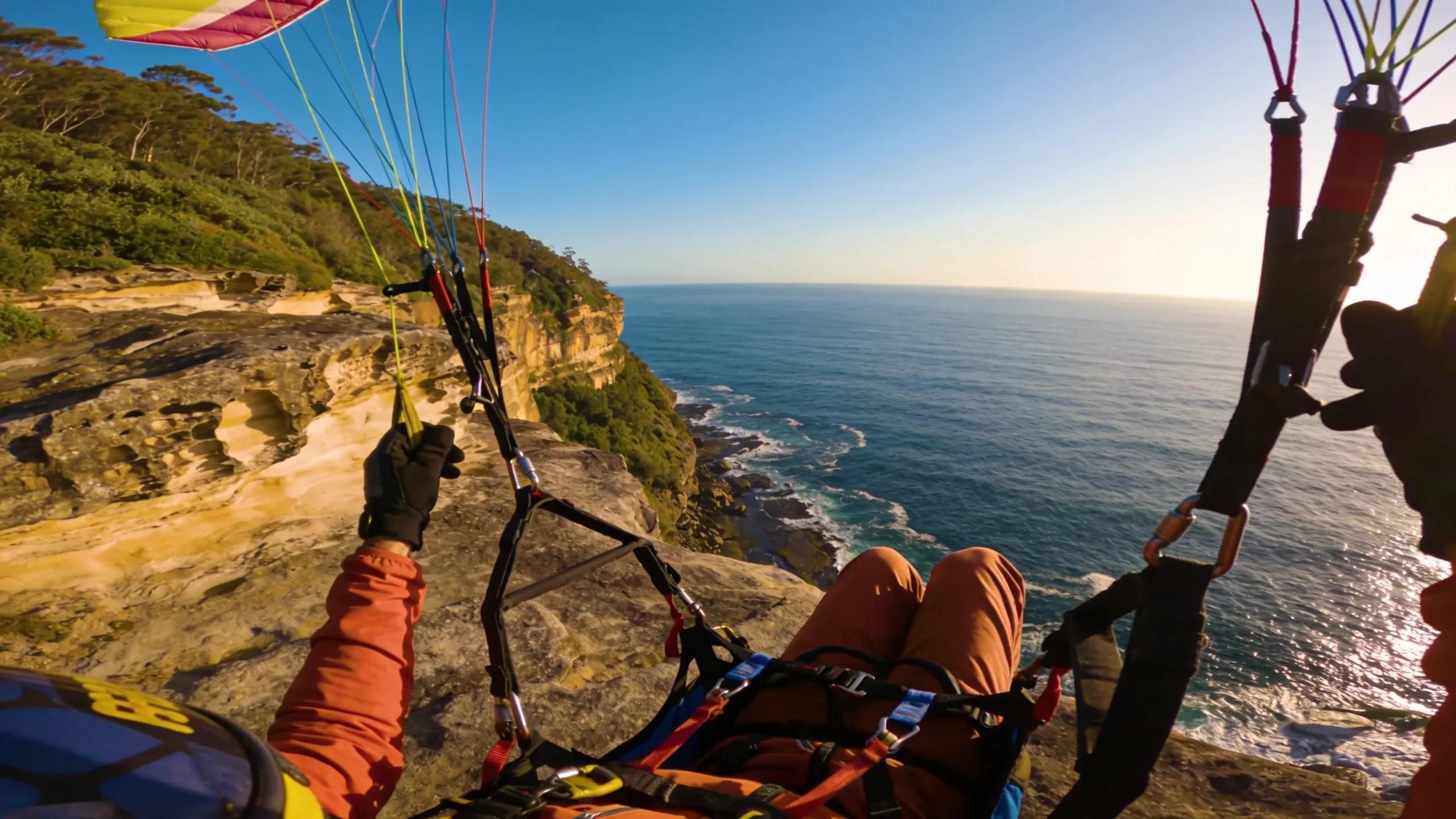 Overview of Stanwell Park, a popular launch site for tandem paragliding with cliffs and ocean views