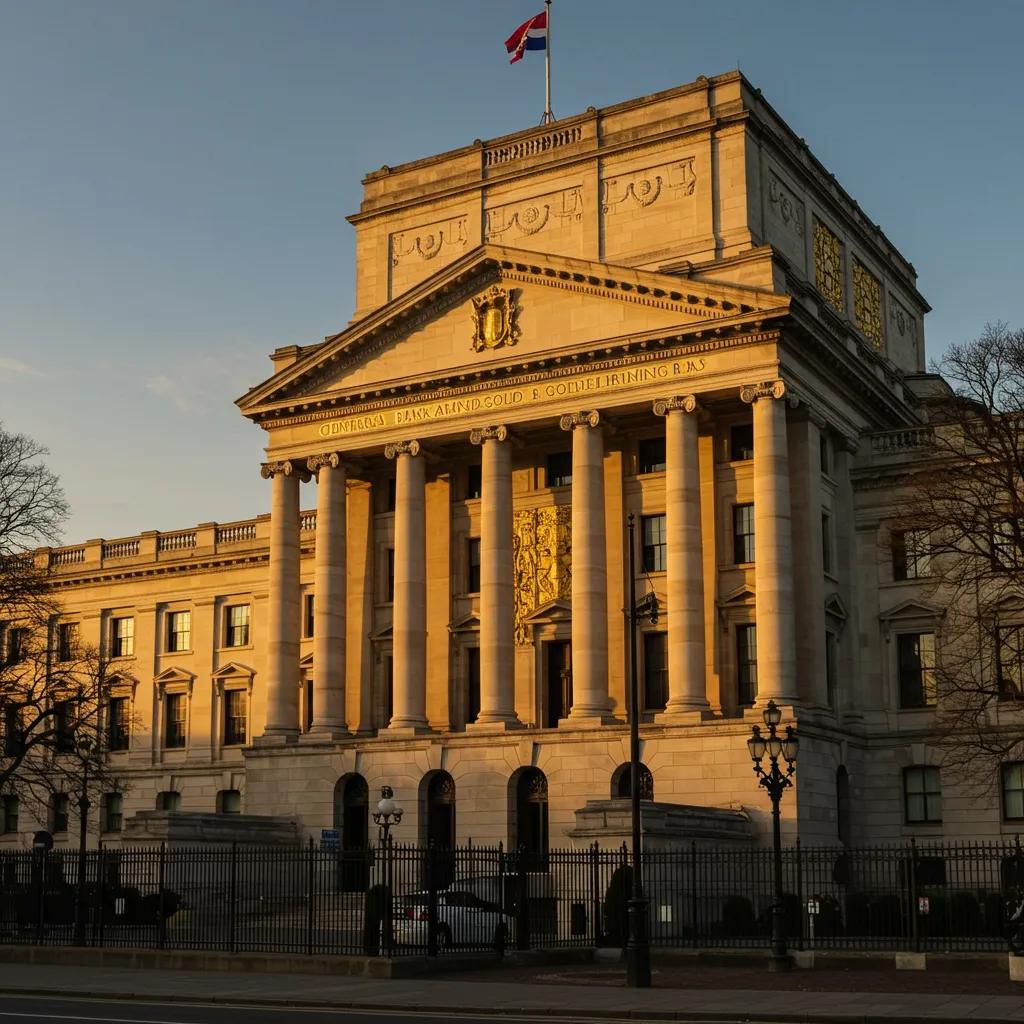 Central bank building with golden facade representing the influence of gold buying