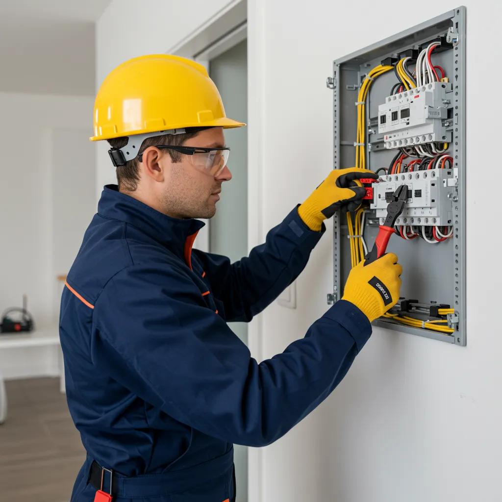 Certified electrician performing safe electrical installations in a modern home