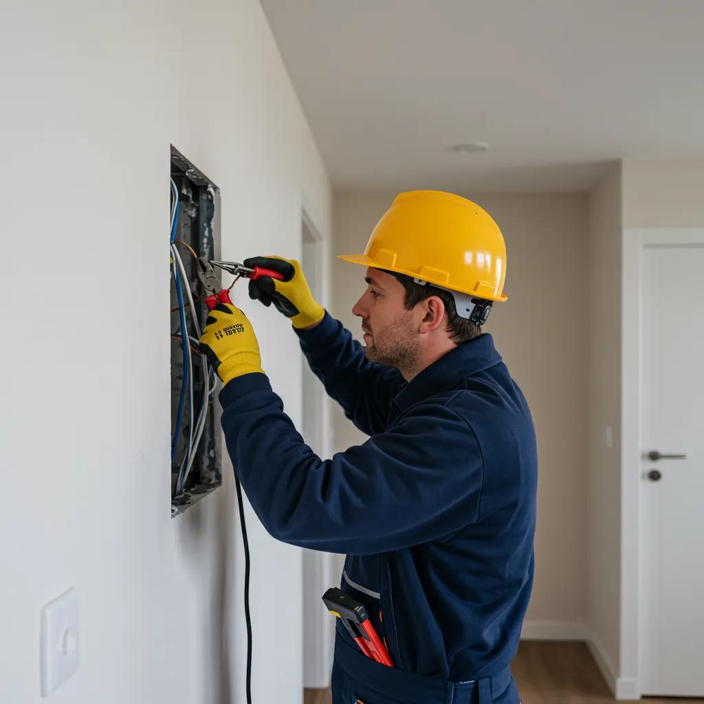 Certified electrician working on electrical installation in a modern home