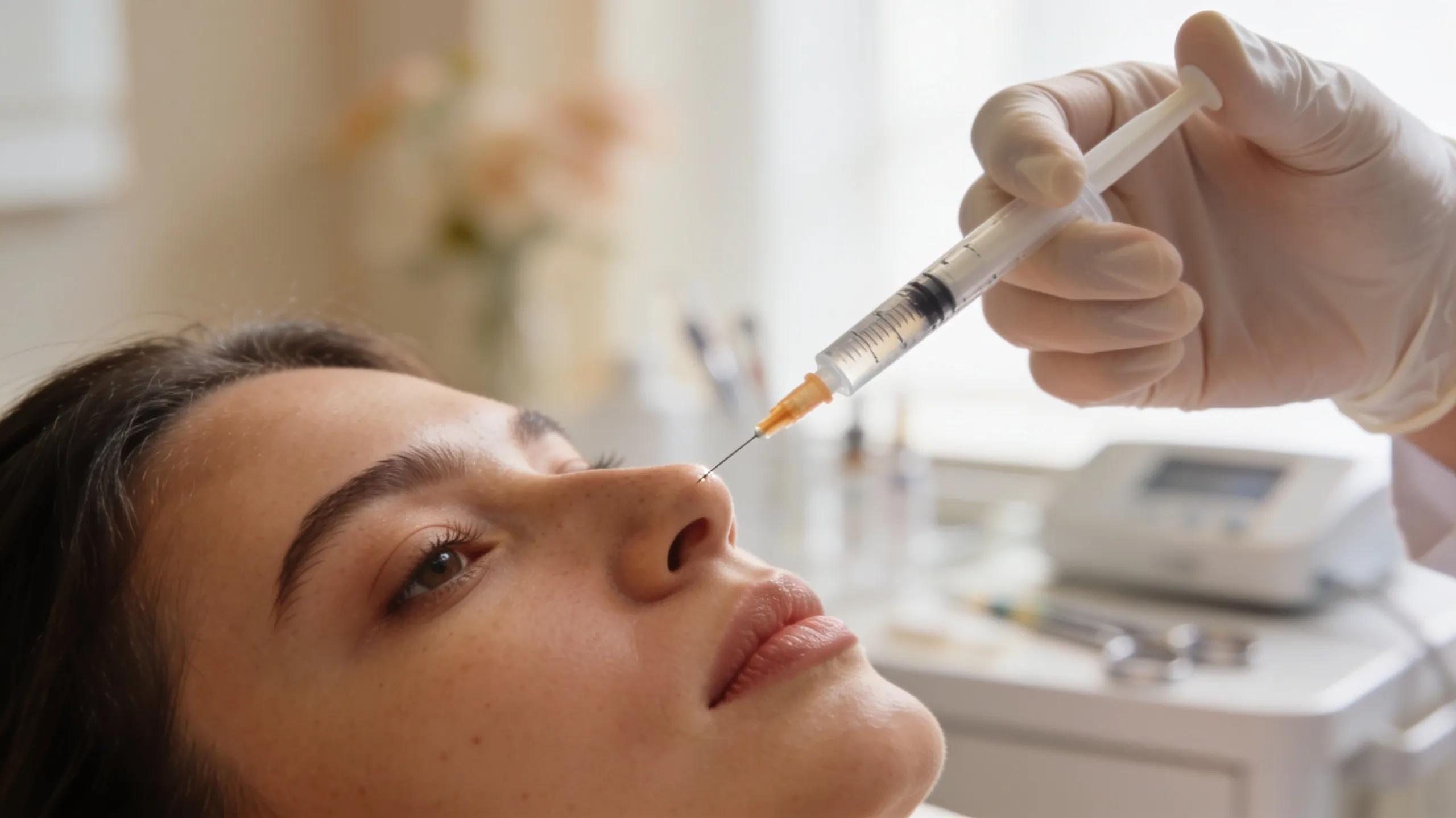 Client receiving aesthetic injectable treatment in a med spa
