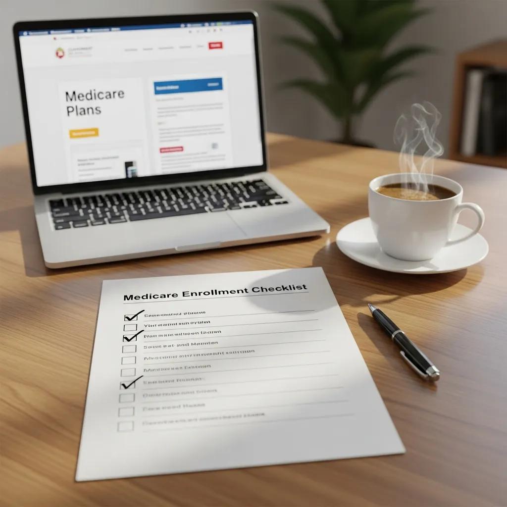 Checklist for Medicare enrollment on a desk, emphasizing preparation