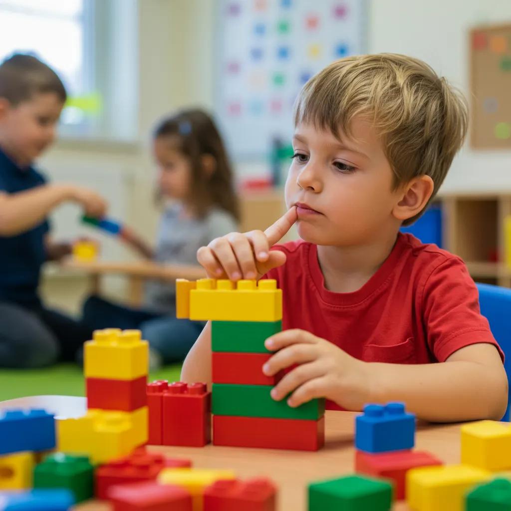 Child building with blocks, illustrating cognitive development through play