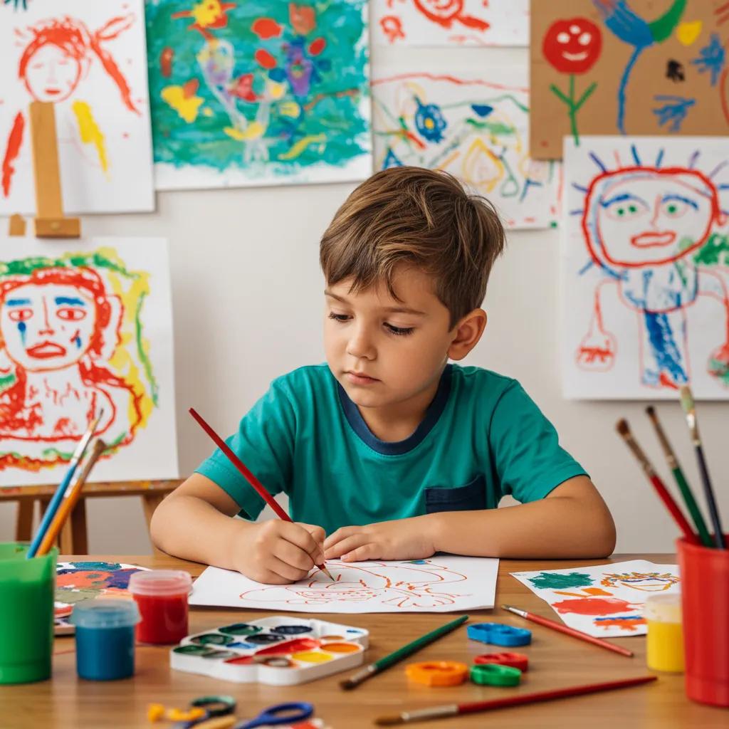Child engaged in drawing, illustrating the psychological benefits of creative expression