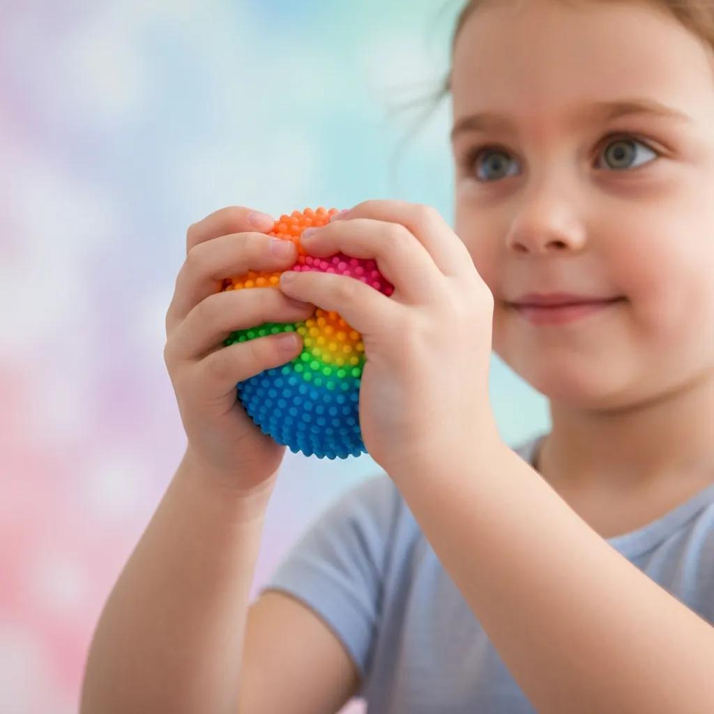 Child using a squeeze ball in a cozy corner, illustrating emotional regulation techniques