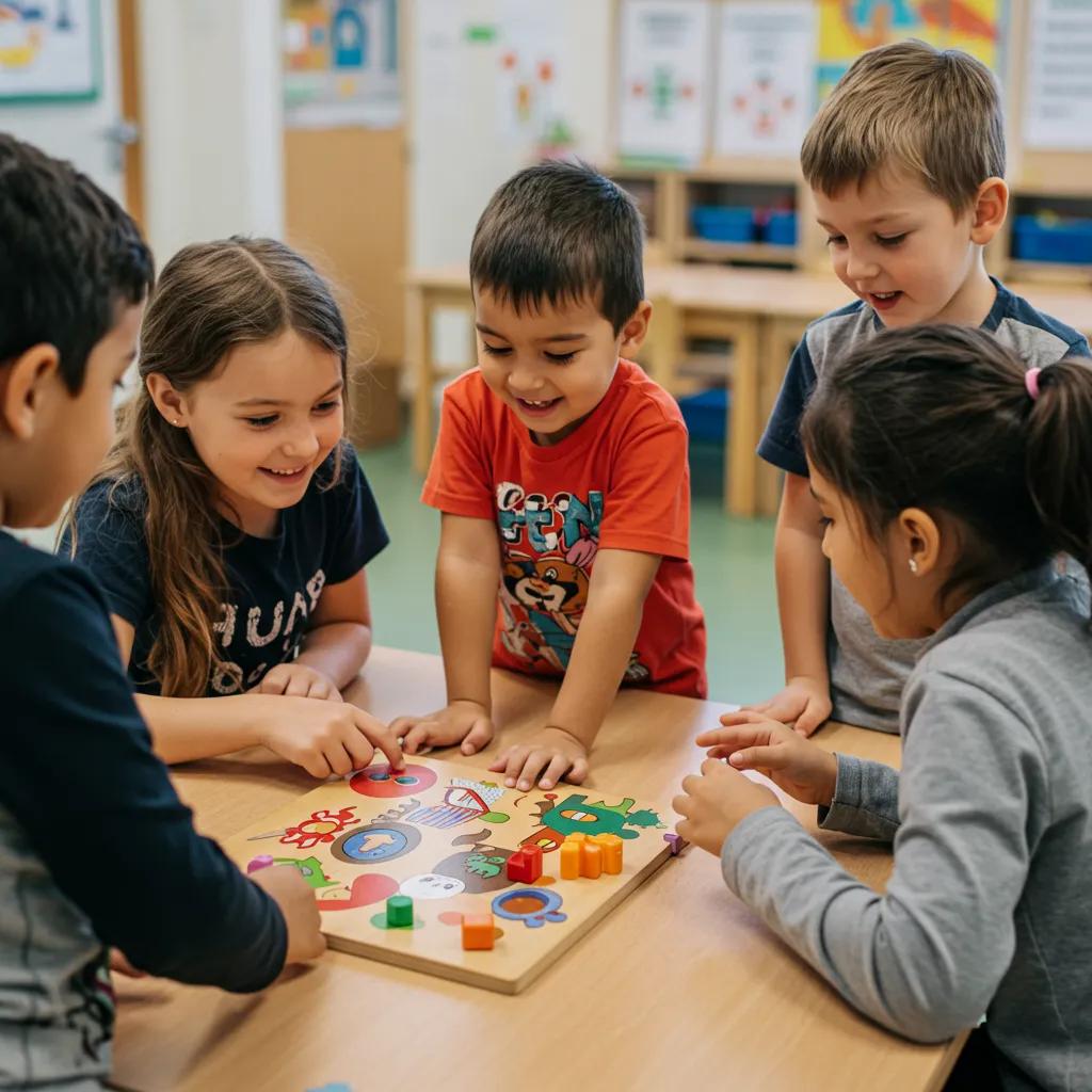 Children collaborating in a game, highlighting social and emotional skills gained through play